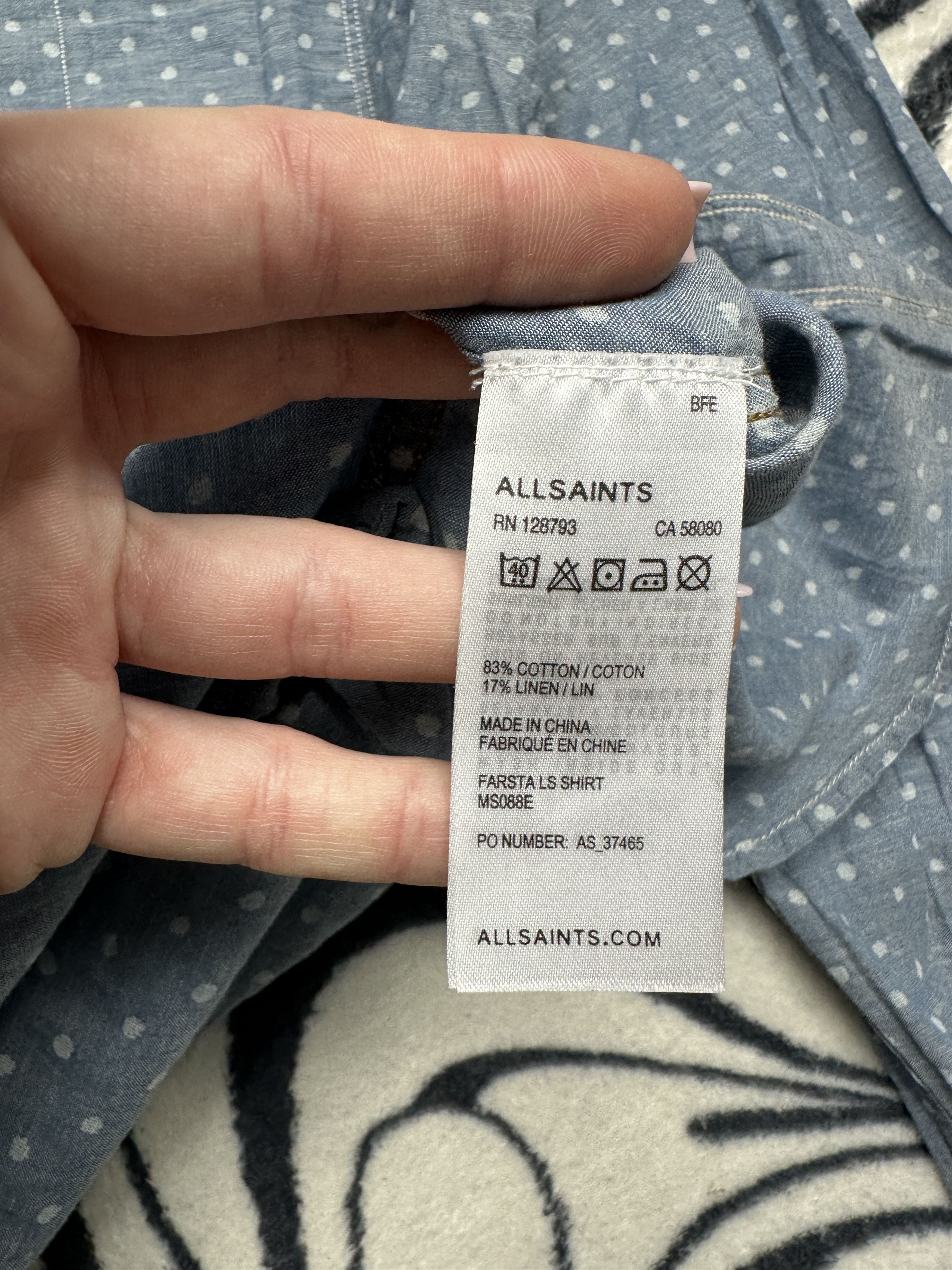 Allsaints AllSaints Mens Farsta Long Sleeve Cotton-Linen Shirt Size US M / EU 48-50 / 2 - 4 Thumbnail