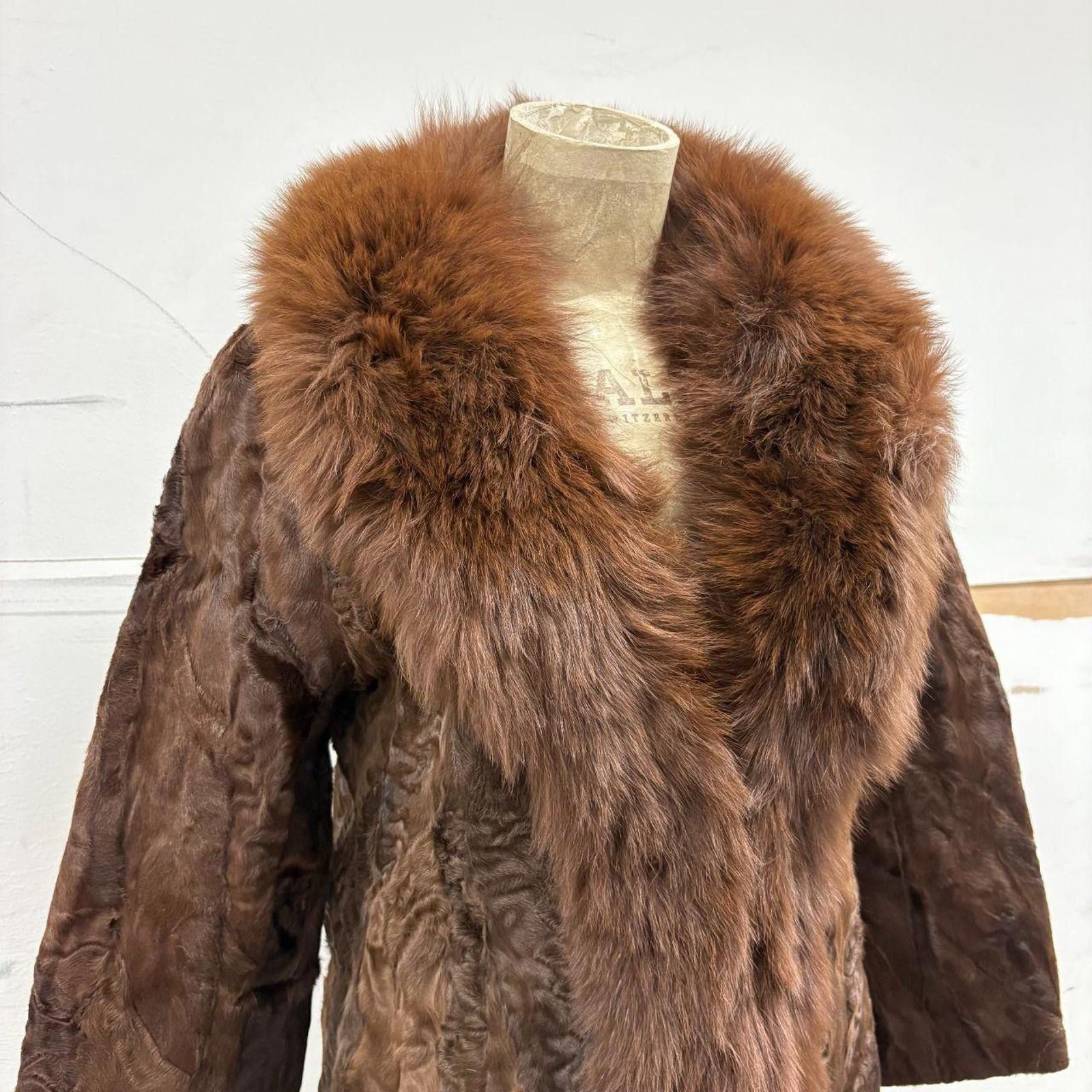 Other Vintage Paneled Brown Real Fox Fur Penny Lane Afghan Coat Size S / US 4 / IT 40 - 2 Thumbnail
