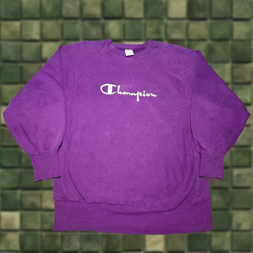 Champion VINTAGE Champion Reverse Weave Crewneck Sweatshirt XL Purple Spellout USA Mens Size US XL / EU 56 / 4 - 1 Thumbnail