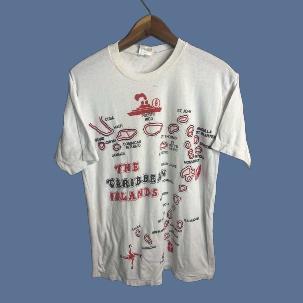 Vintage VINTAGE Caribbean Islands Shirt Mens Large White Map Graphic 50/50 Souvenir 80s Size US L / EU 52-54 / 3 - 1 Thumbnail