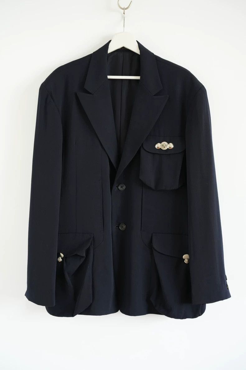Yohji Yamamoto Yohji Yamamoto Yohji Yamamoto Navy Blue Wool Blazer Size US M / EU 48-50 / 2 - 1 Thumbnail
