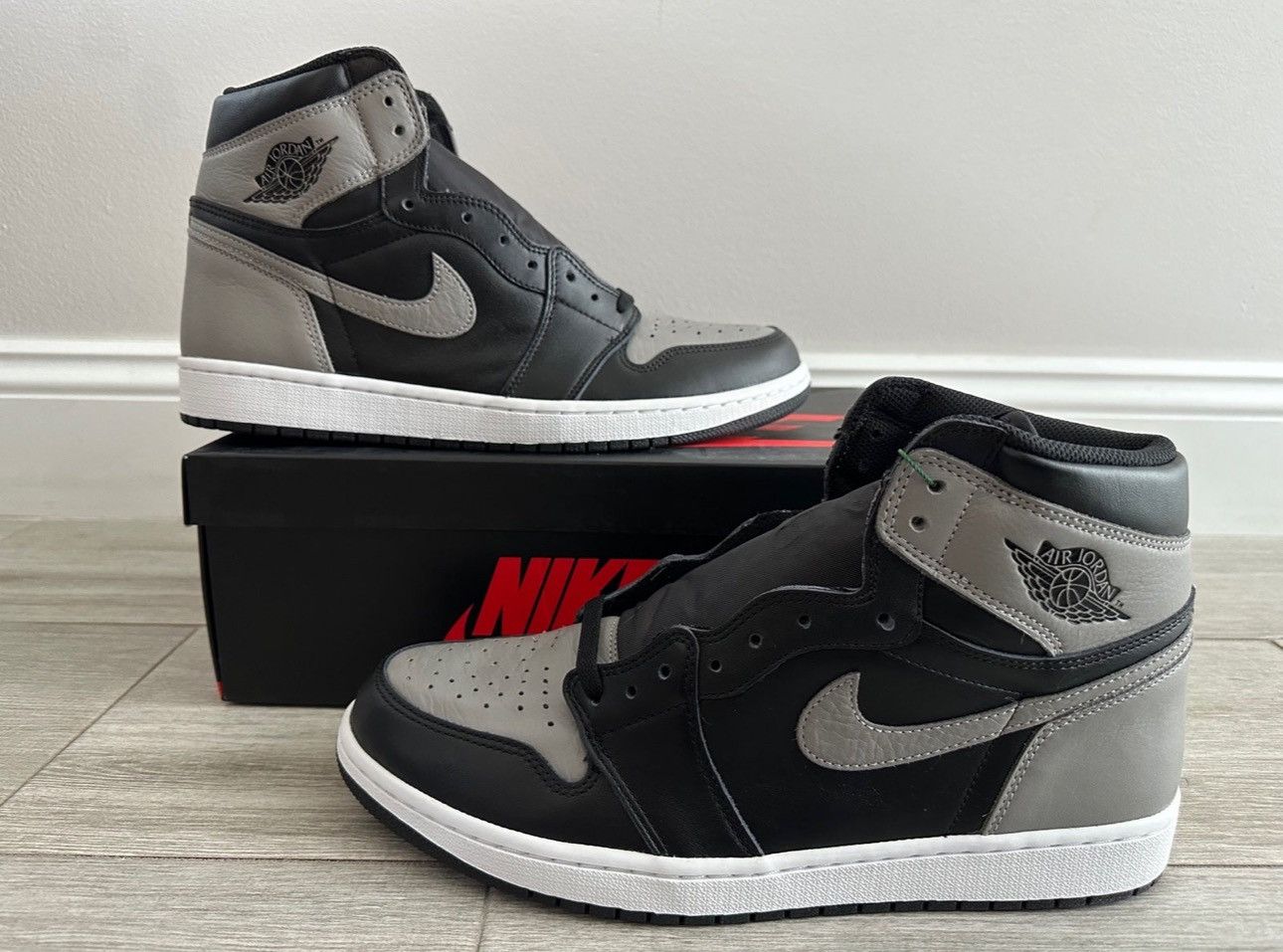 image of Air Jordan 1 Retro High OG Shadow Black Medium Grey White 12 Shoes, Men's
