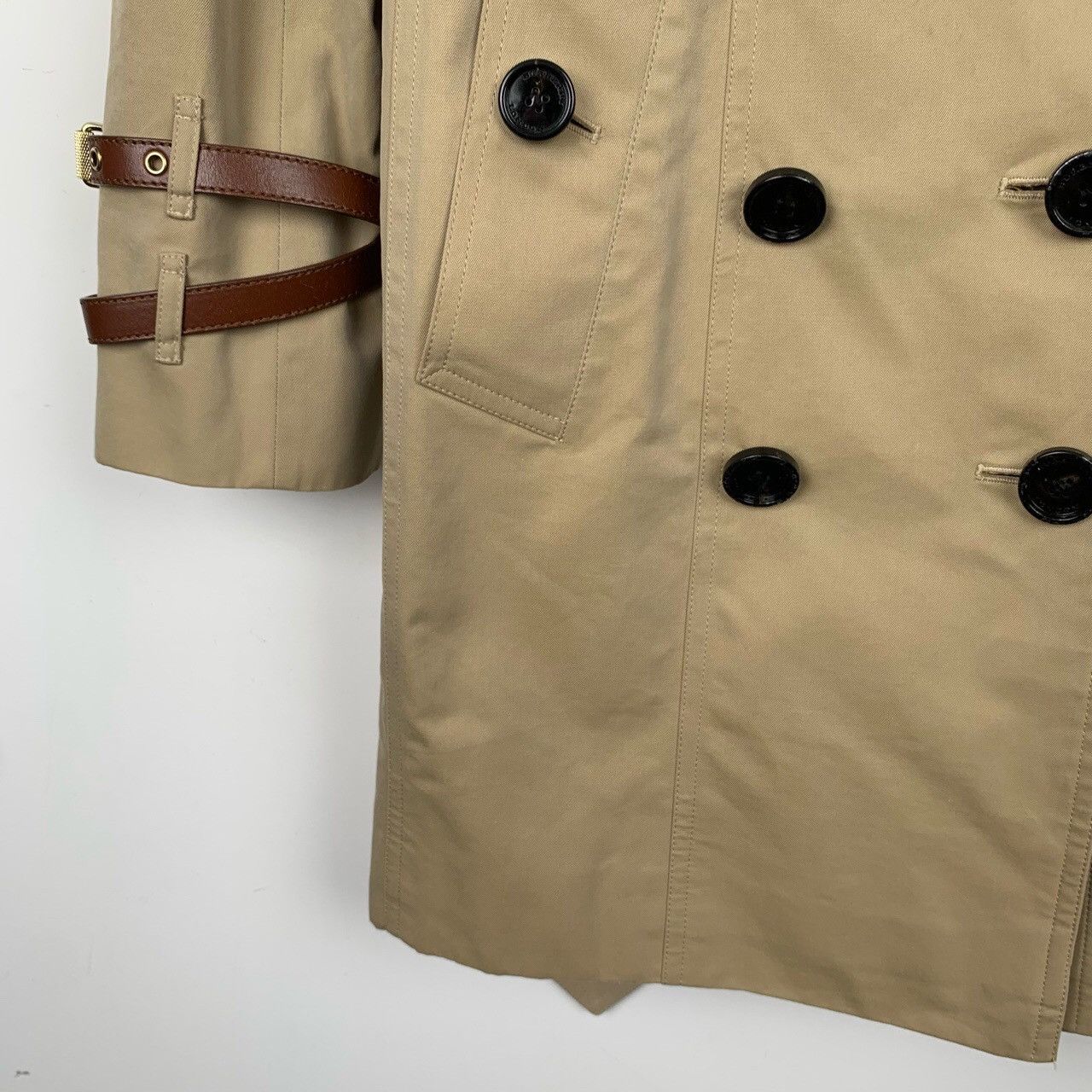 Burberry Burberry Khaki Cotton Trench Coat w/ Calfskin Trim (Size XS) Size XS / US 0-2 / IT 36-38 - 5 Thumbnail