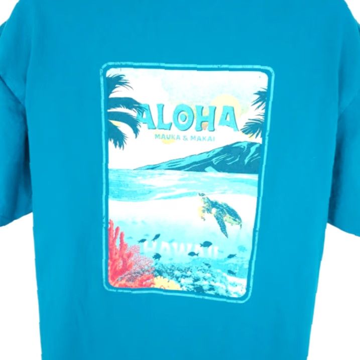 Vintage Aloha Hawaii T Shirt Mens XL Blue Sea Turtle Travel Souvenir Mauka Makai Graphic Tee Crew Neck Short Sleeve Size US XL / EU 56 / 4 - 2 Thumbnail