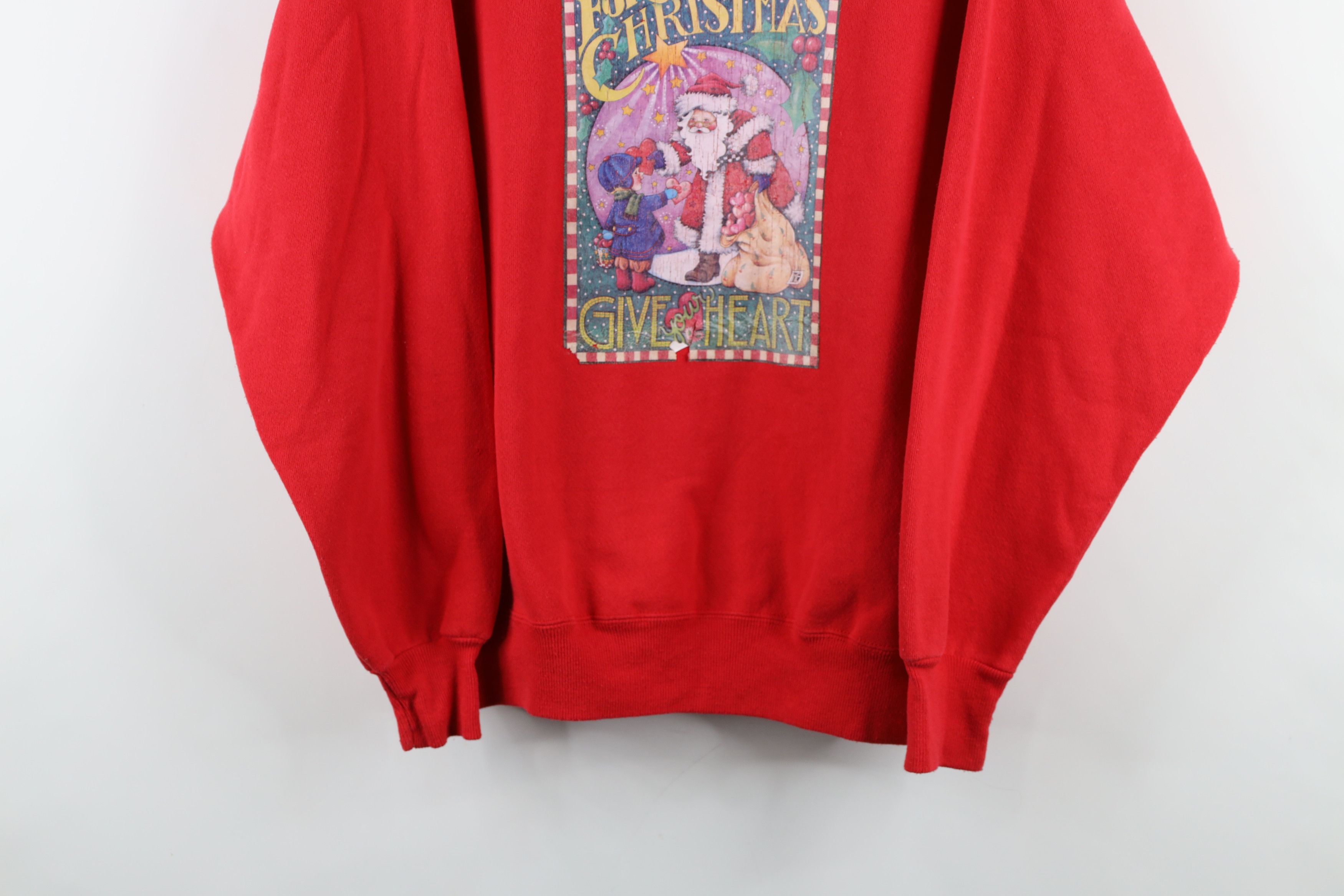 Vintage Vintage 90s Christmas Give Your Heart Santa Sweatshirt Red Size XXL / US 16-18 / IT 52-54 - 3 Thumbnail