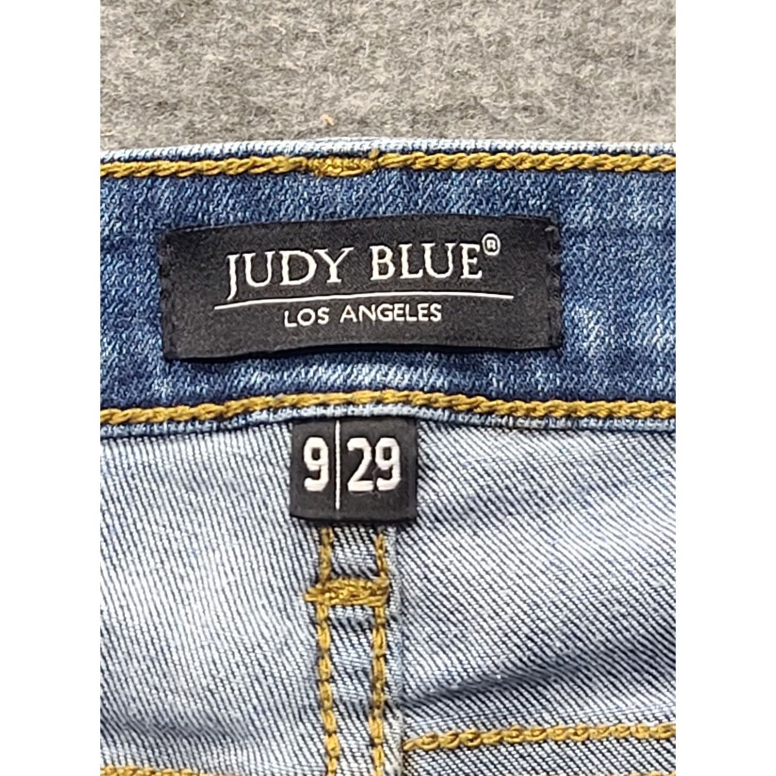 Vintage Judy Blue Jeans Womens 9 29x27 Relaxed Fit Tapered Leg Mid Rise Distressed Denim Cotton Polyester Spandex Rayon Blue Jeans Womens Size 29" - 2 Thumbnail