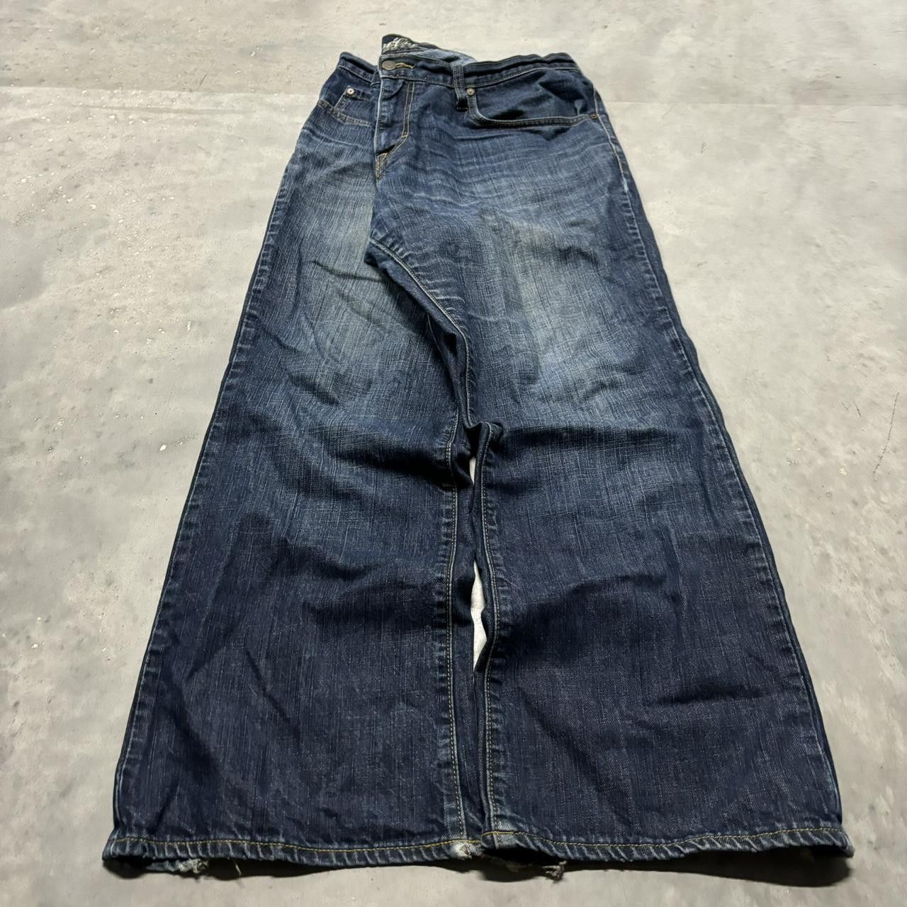 Japanese Brand × Vintage Crazy Vintage Y2K/2000s Baggy Grunge Dark Wash Skater Bootcut Denim Jeans! Size US 38 / EU 54 - 3 Thumbnail