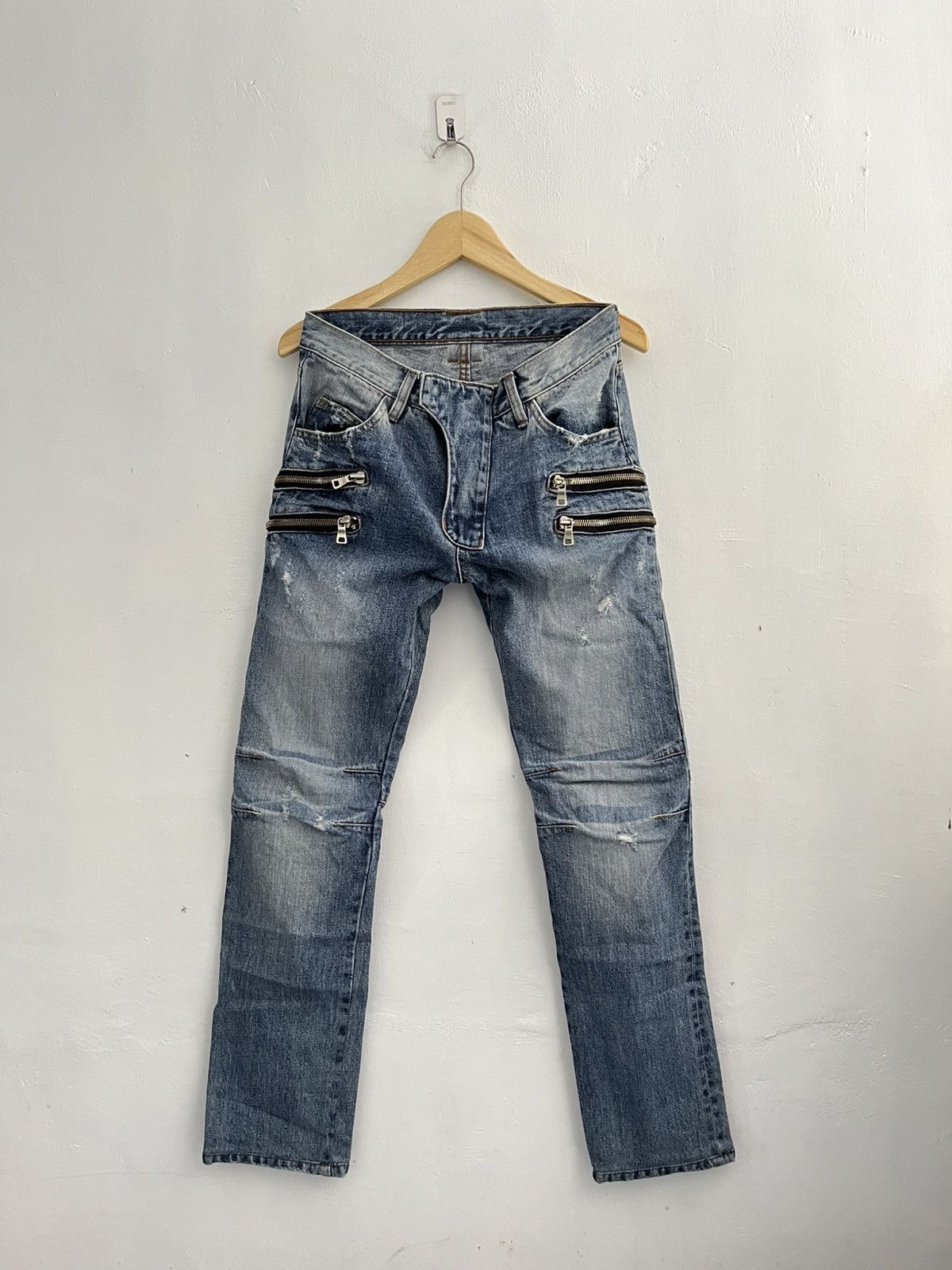 Vintage balmain distressed double zipper biker jeans