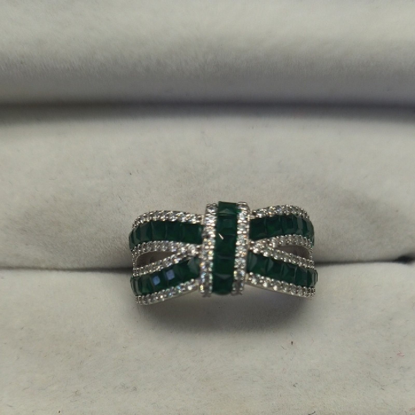 D-Joy Sterling Created Diamonds Crossover Ring - Size 7