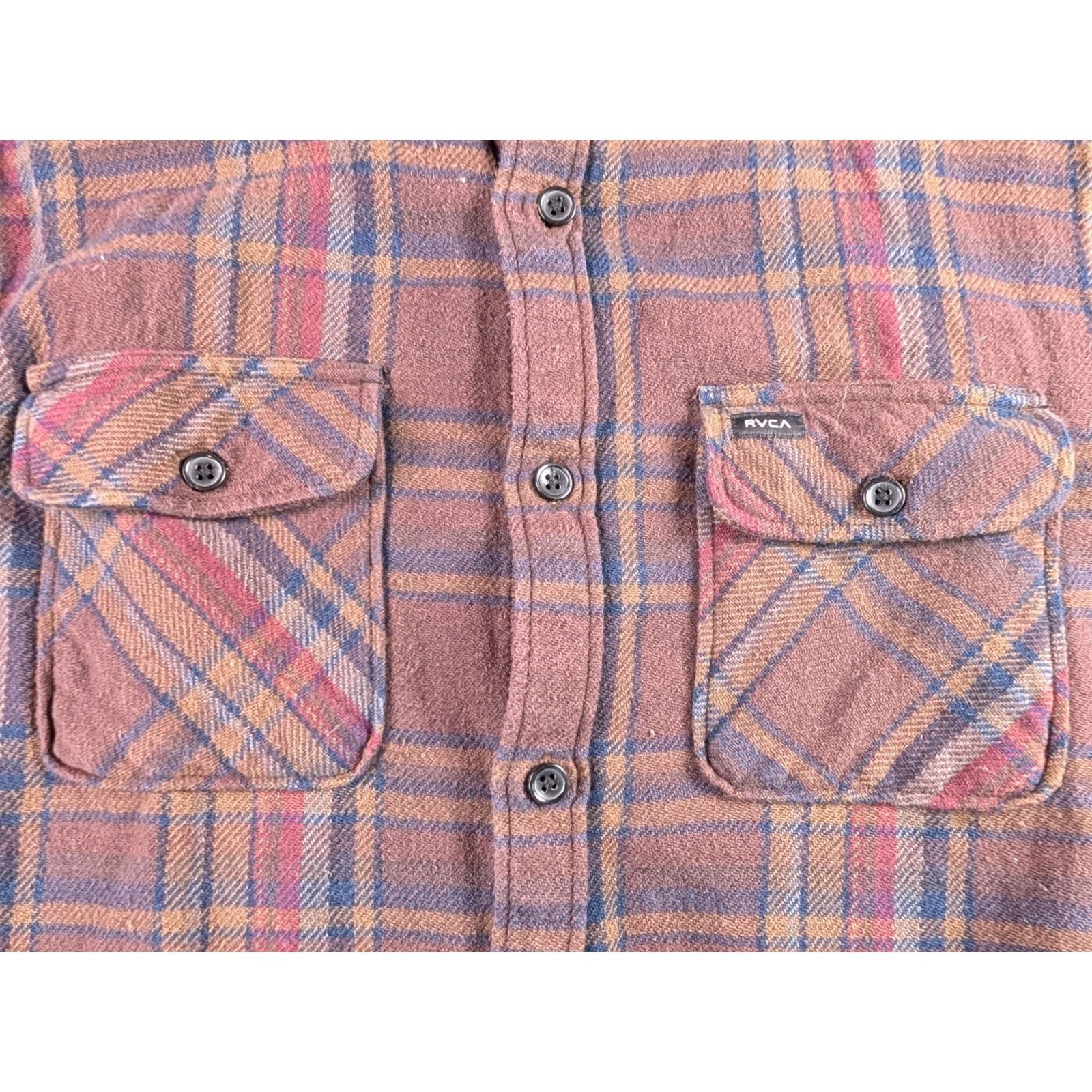 RVCA RVCA Shirt Mens Regular Brown Plaid Button-Up Long Sleeve Large Wool/Cotton Flannel Button-Down Western Theme Size US L / EU 52-54 / 3 - 3 Thumbnail