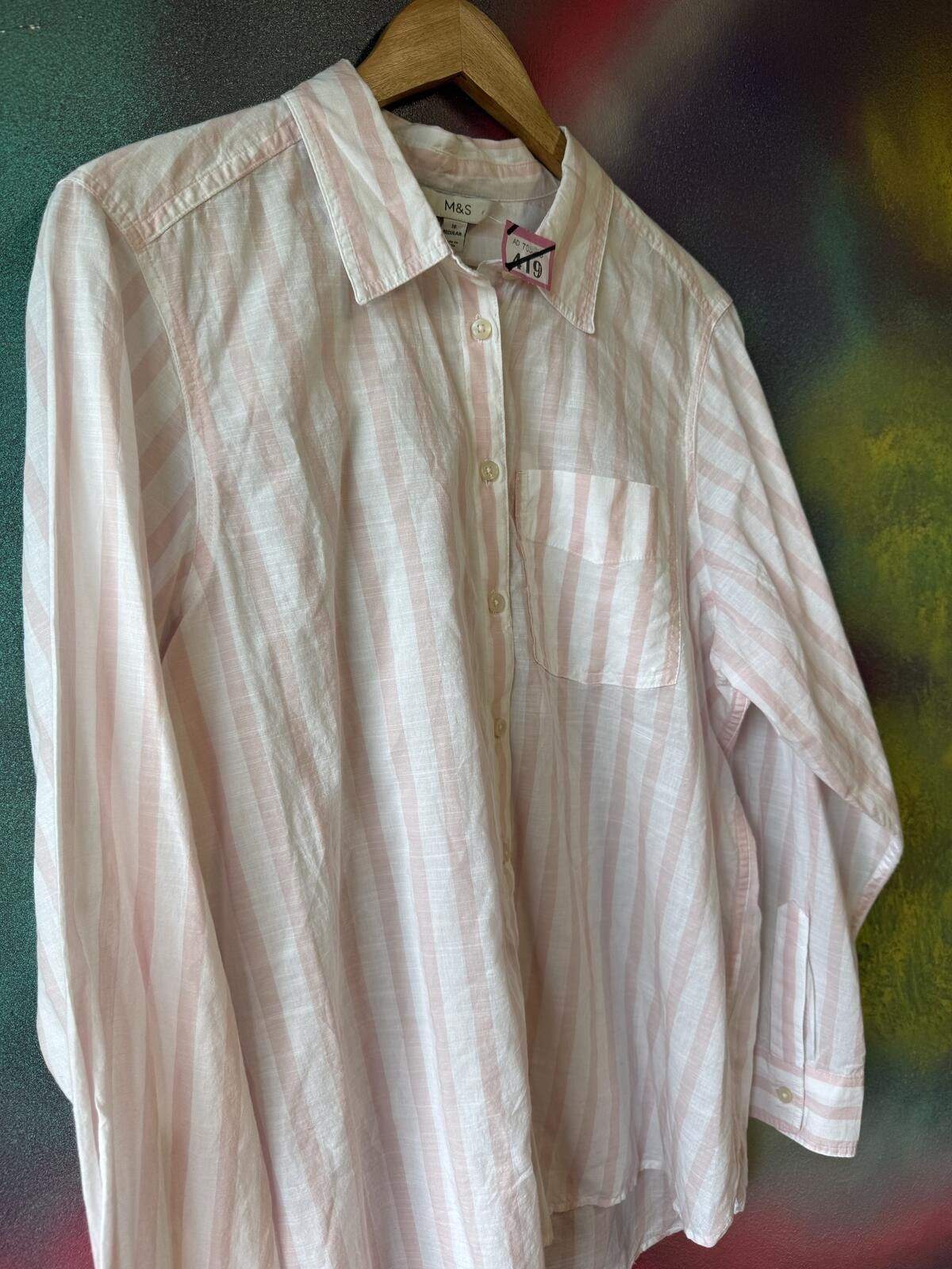 Other M&S pure cotton blend pink&white collared shirt Size XL / US 12-14 / IT 48-50 - 3 Thumbnail