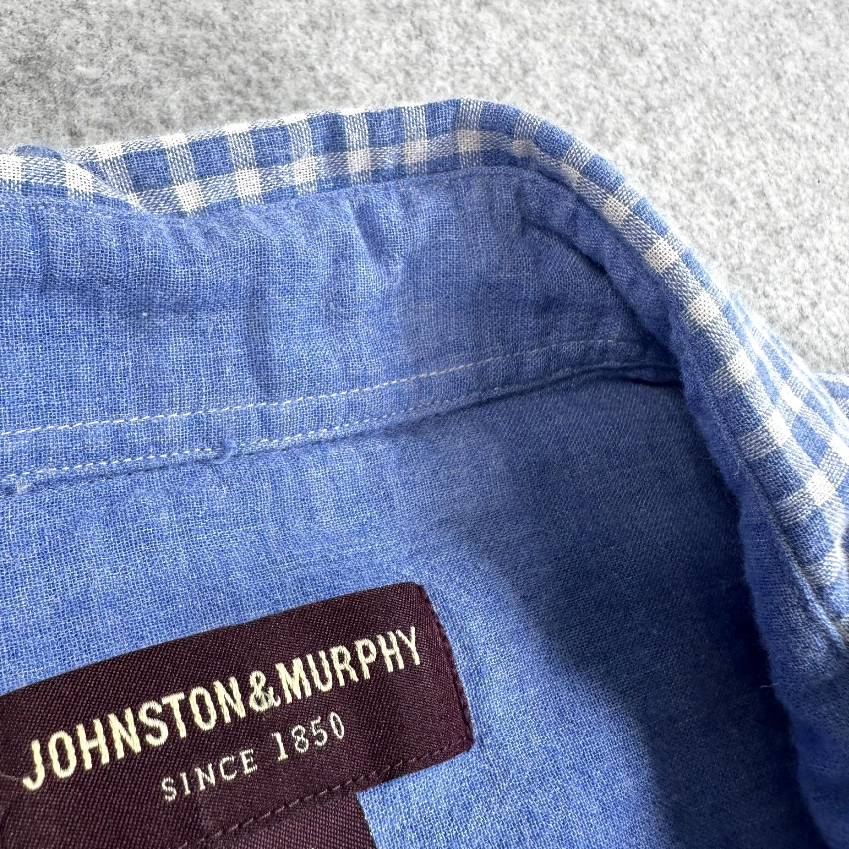 Johnston & Murphy Johnston & Murphy Shirt Button-Up Mens 2XL Blue Plaid Shirt Button Up Check Cotton Long Sleeve Men Size US XXL / EU 58 / 5 - 3 Thumbnail