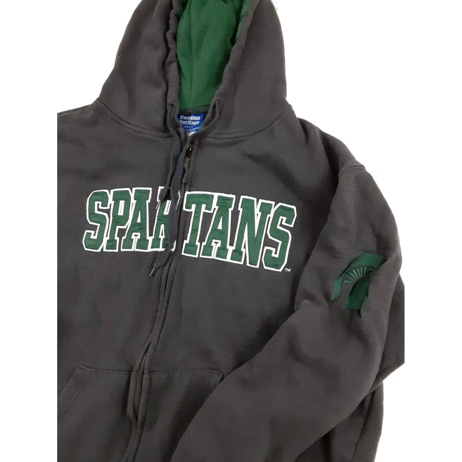 Vintage VINTAGE Michigan State Spartans Hooded Jacket XL stitched Letters Mens Full Zip Hooded 90s Black Campus Heritage Size US XL / EU 56 / 4 - 3 Thumbnail