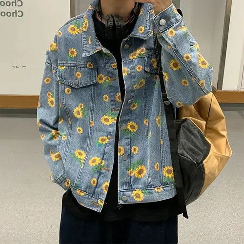 VIBE All Over Sunflower Graphic Denim Jacket Size US L / EU 52-54 / 3 - 3 Thumbnail