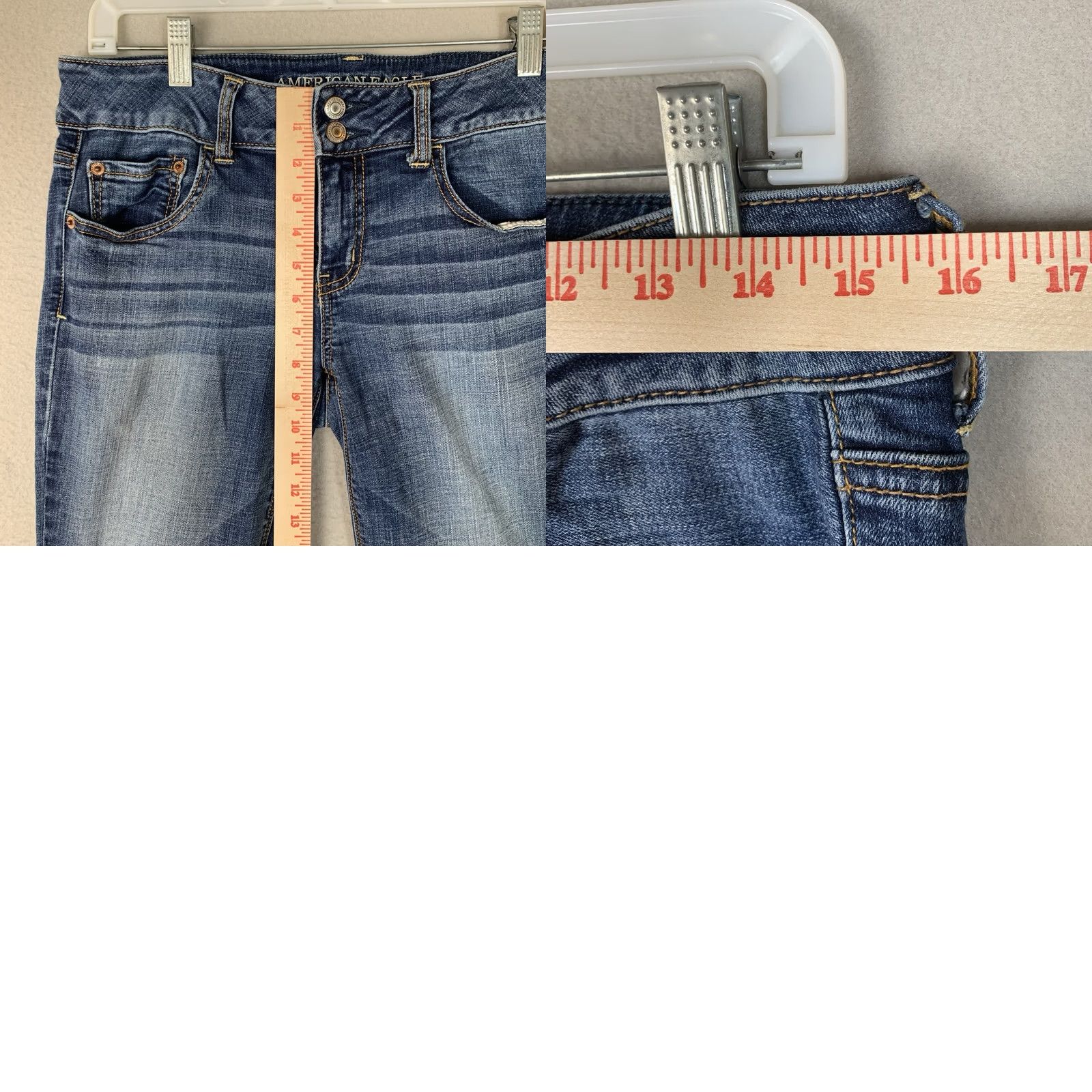 Vintage VINTAGE American Eagle Jeans Womens 10 Long Blue Artist Flare 90s Bohemian Hipster Retro Y2K Festival College City School Jeans Womens Size 32" / US 10 / IT 46 - 8 Thumbnail