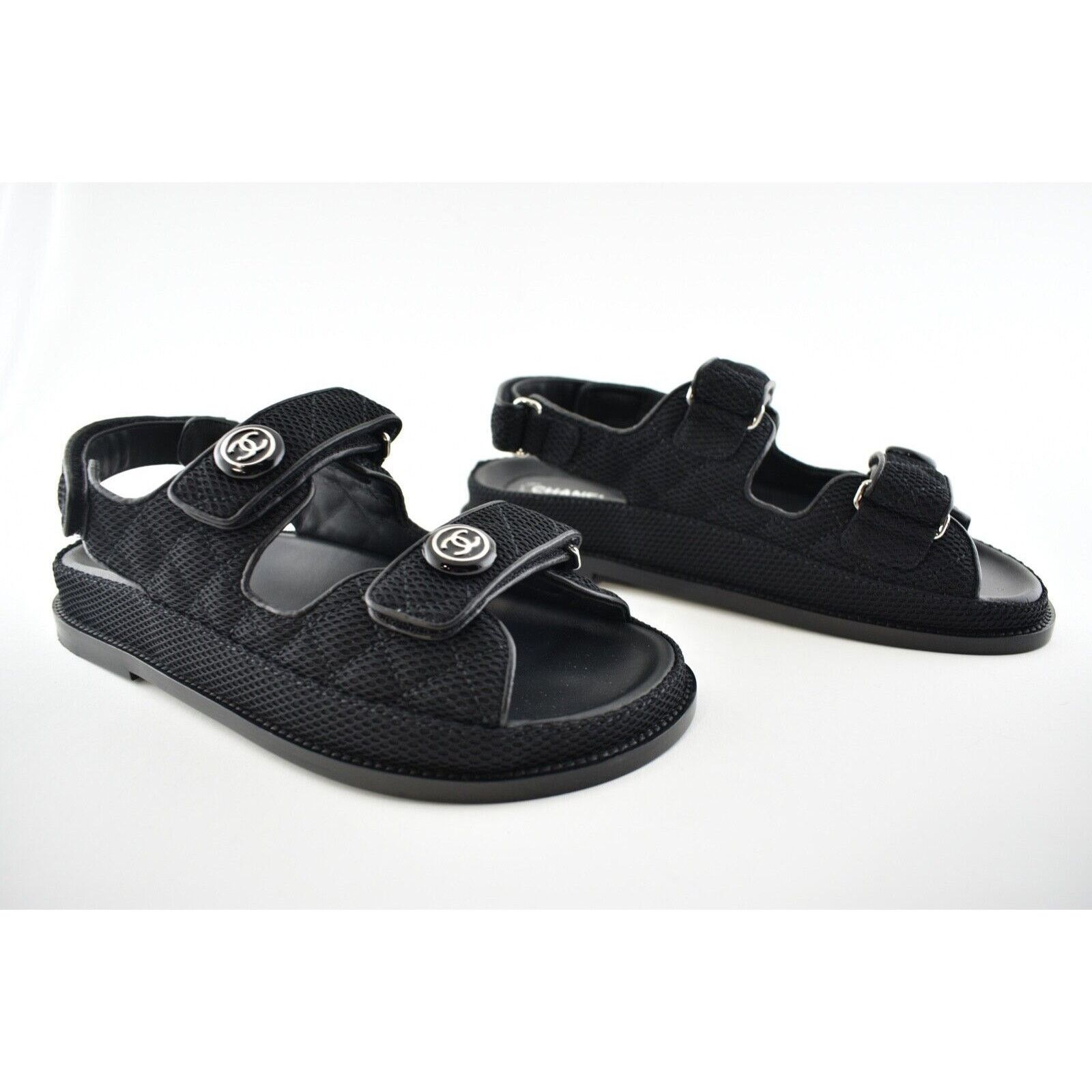 Chanel Chanel 21C Black Fabric Silver CC Logo Mule Slide Strap Size US 6 / IT 36 - 6 Thumbnail