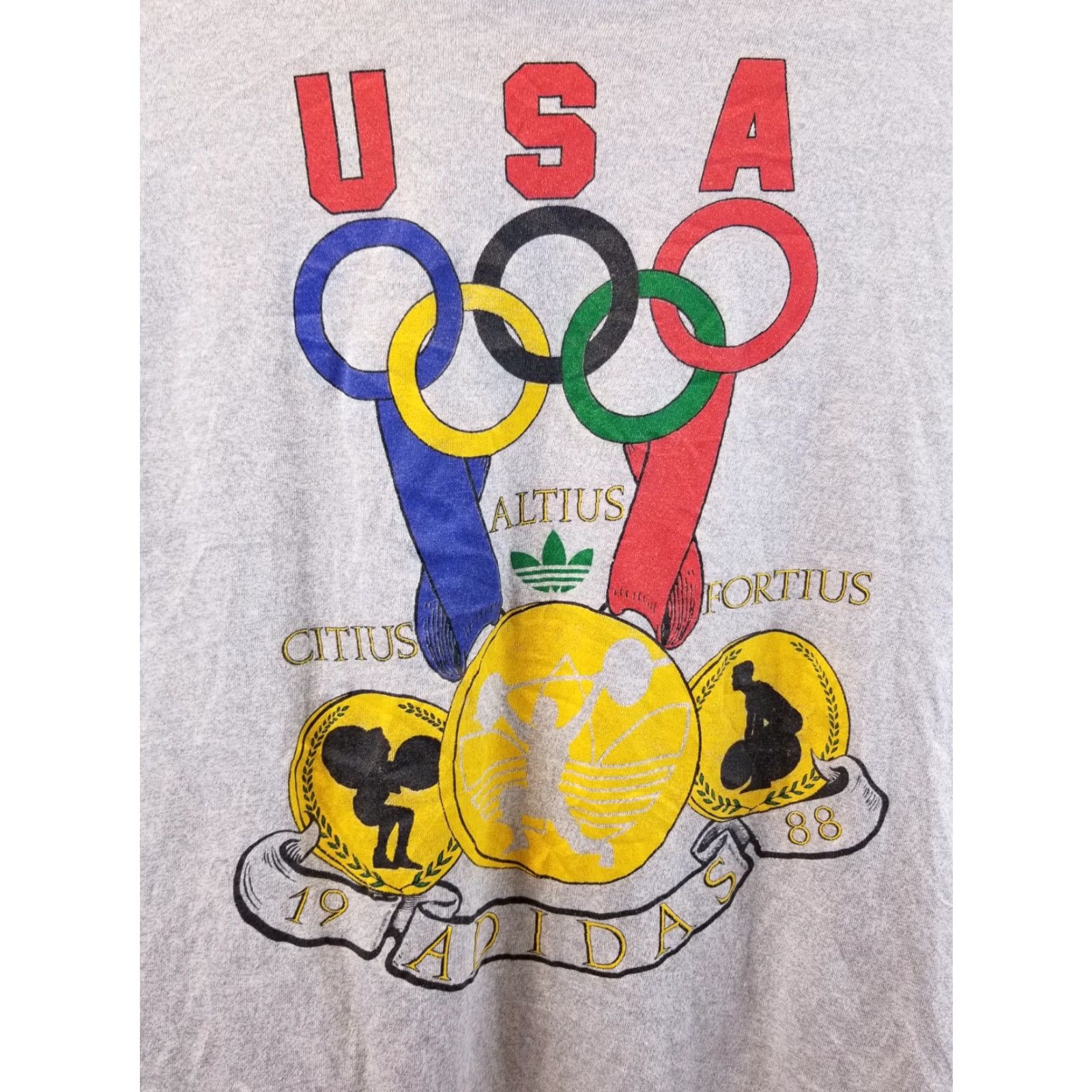 Adidas VINTAGE adidas USA T-Shirt GrAy 50/50 Korea Olympic 1988 Mens L Short Sleeve Round Neck Cotton Jersey Size US L / EU 52-54 / 3 - 2 Thumbnail