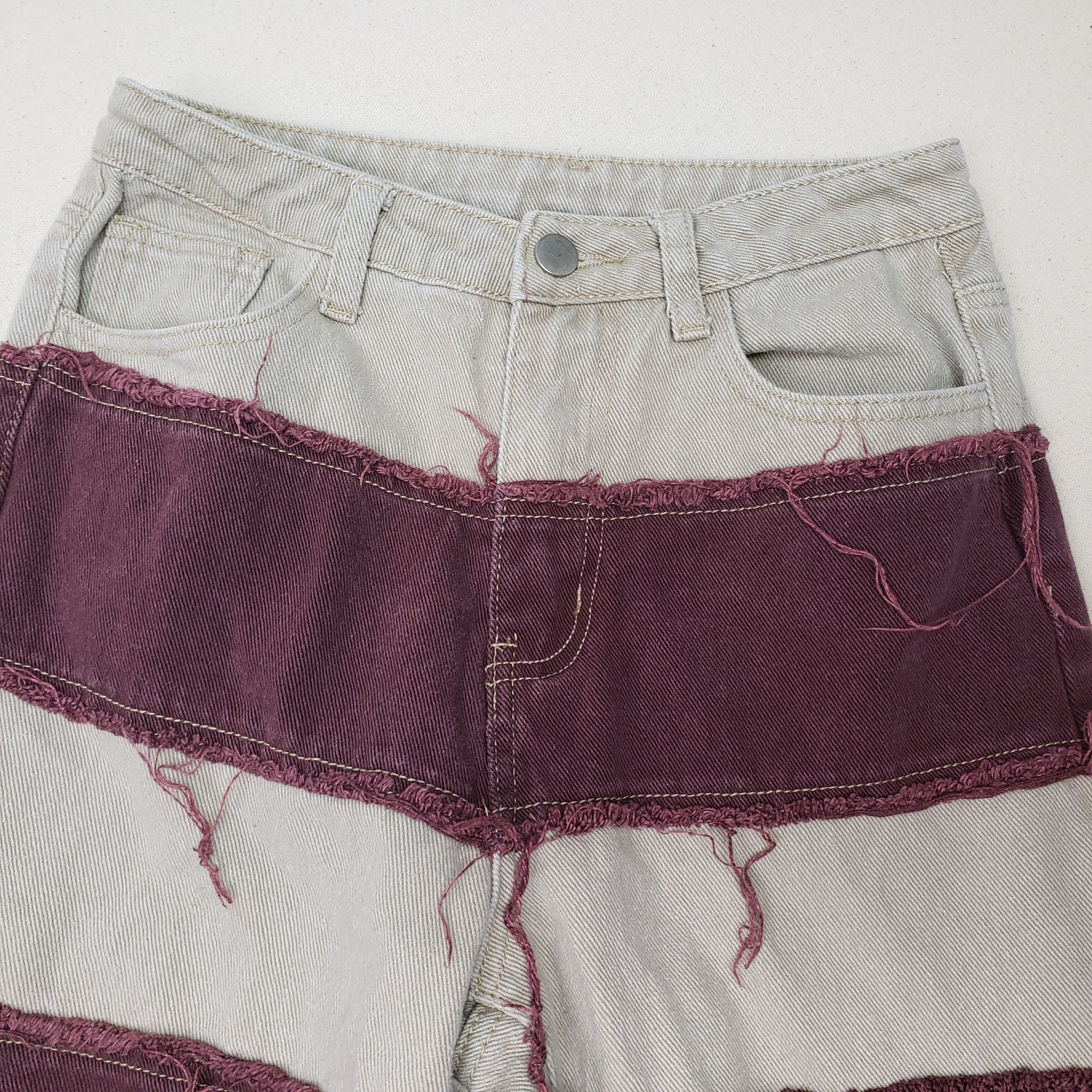 Shein Shein 2-Tone Patchwork Denim Maroon/Bone Straight Leg Jeans Size 22" - 3 Thumbnail