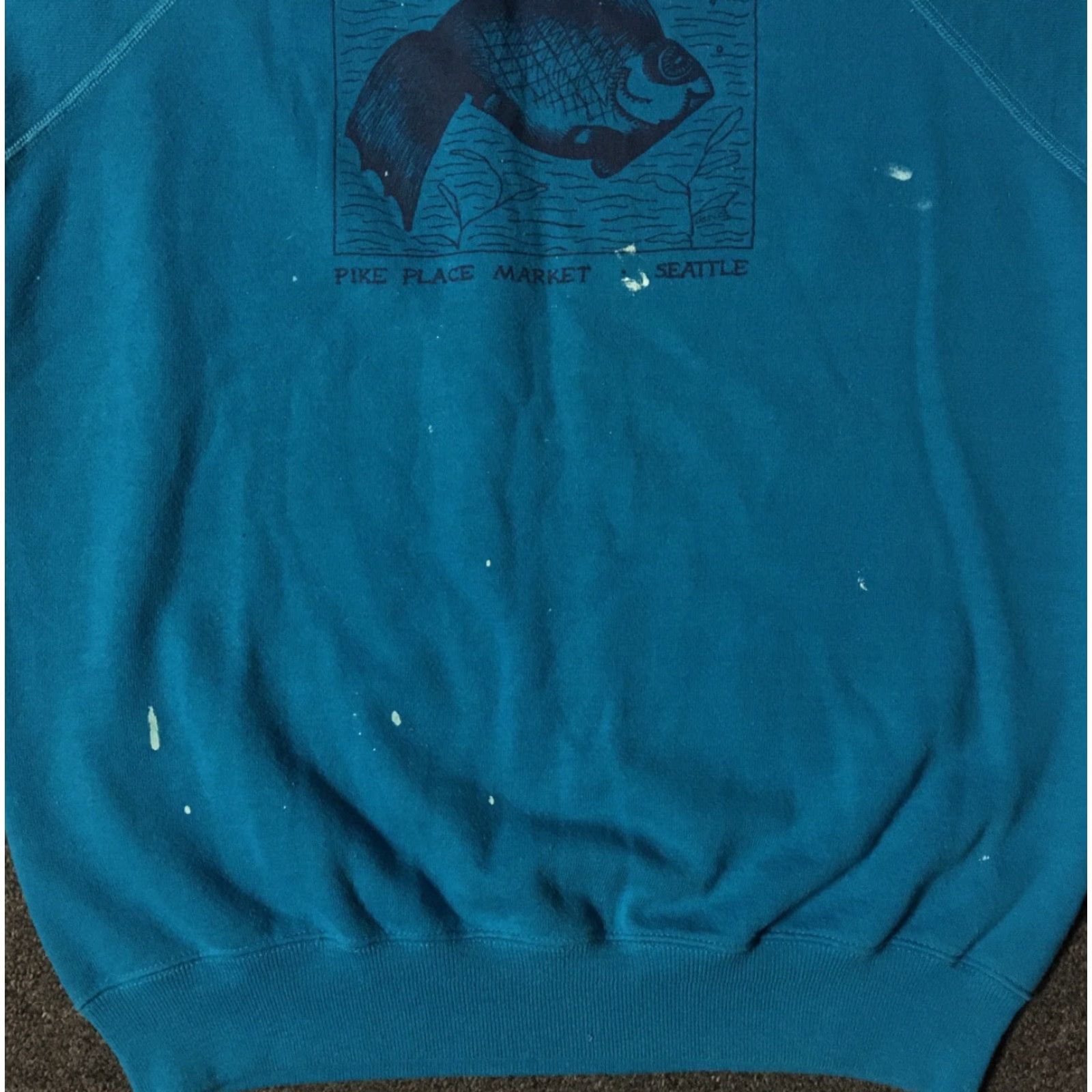 Hanes VINTAGE 80s Seattle Pike Place Fish Market Distressed Paint Sweatshirt Blue S Mens Small Pullover Hanes Size US S / EU 44-46 / 1 - 3 Thumbnail