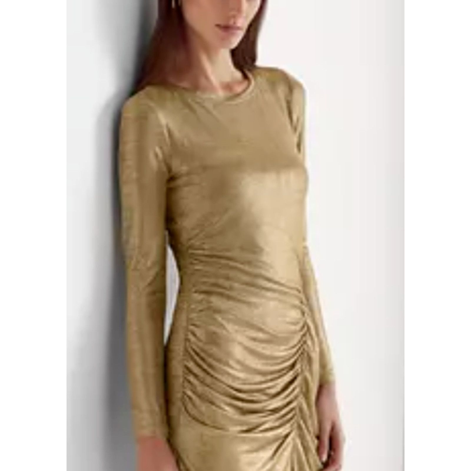 Ralph Lauren RALPH LAUREN GOLD FOIL LAME RUCHED LONG SLEEVE DRESS SZ 14 Size XL / US 12-14 / IT 48-50 - 2 Thumbnail