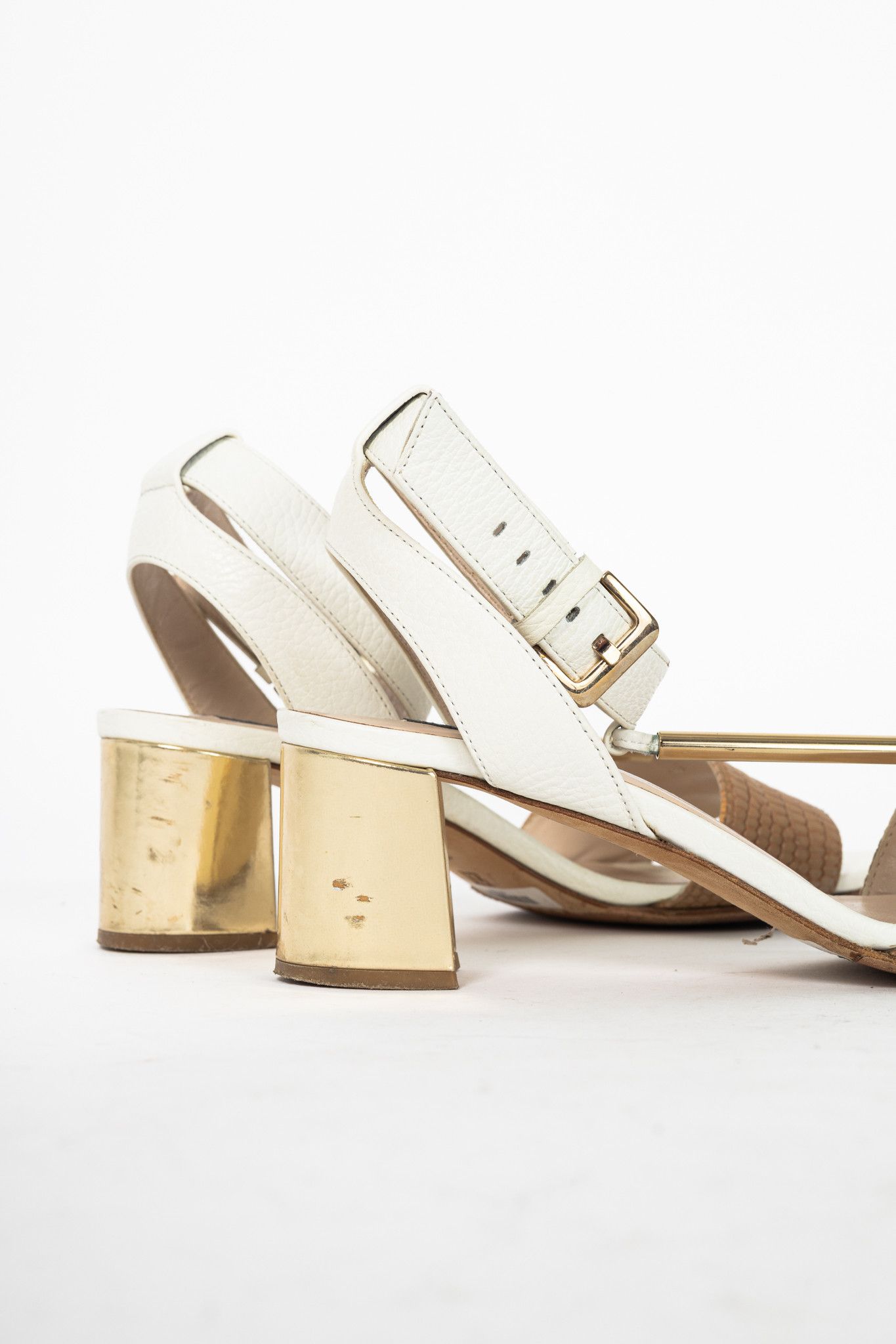 Escada Escada SS14 Snakeskin-Embossed T-Strap Mirror-Heel Sandals Size US 7.5 / IT 37.5 - 7 Thumbnail