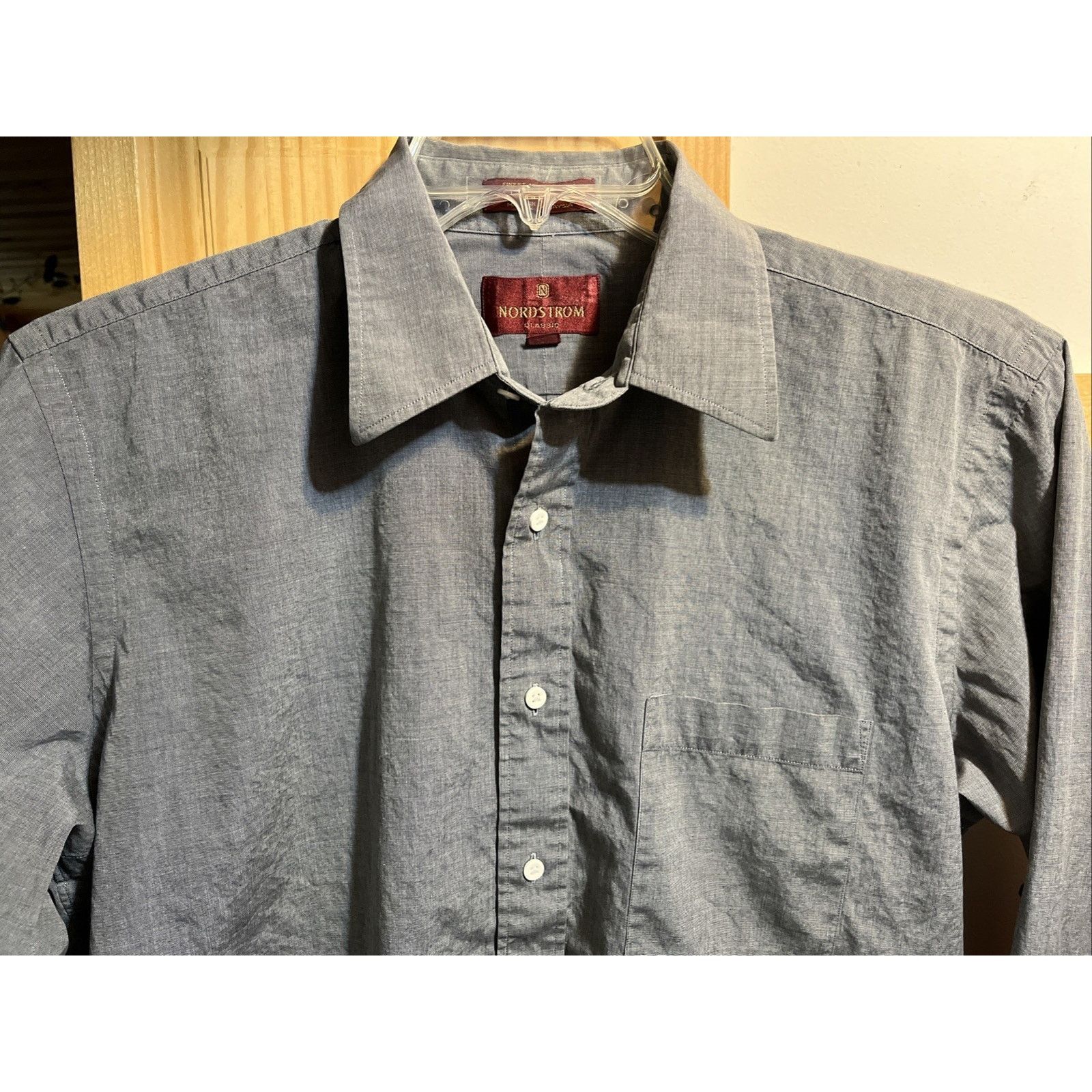 Nordstrom Nordstrom Mens 15 34 Gray LS Broadcloth Cotton Shirt Classic Size US L / EU 52-54 / 3 - 4 Thumbnail