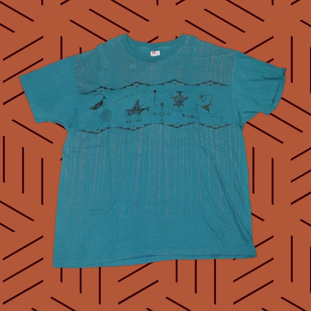 Hanes VINTAGE 90S HAND PAINTED TEAL SINGLE STITCH MENS XL USA NATIVE SOUTH WESTERN VTG T-Shirt Size XL / US 12-14 / IT 48-50 - 1 Thumbnail