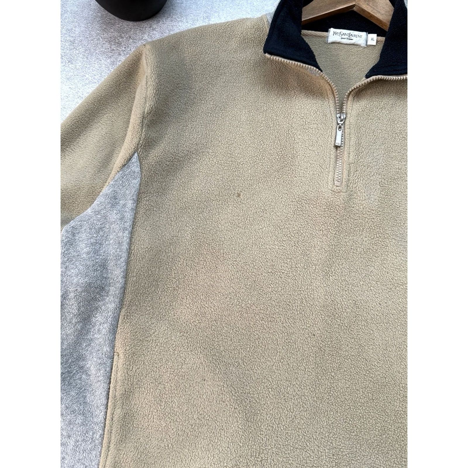 Yves Saint Laurent VINTAGE Yves Saint Laurent Men Distressed Fleece 1/4 Zip High Neck Sweatshirt Size US XL / EU 56 / 4 - 7 Thumbnail