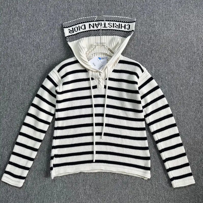 Dior Dior Striped Hoodie in Beige and Black 0089 Size L / US 10 / IT 46 - 1 Thumbnail