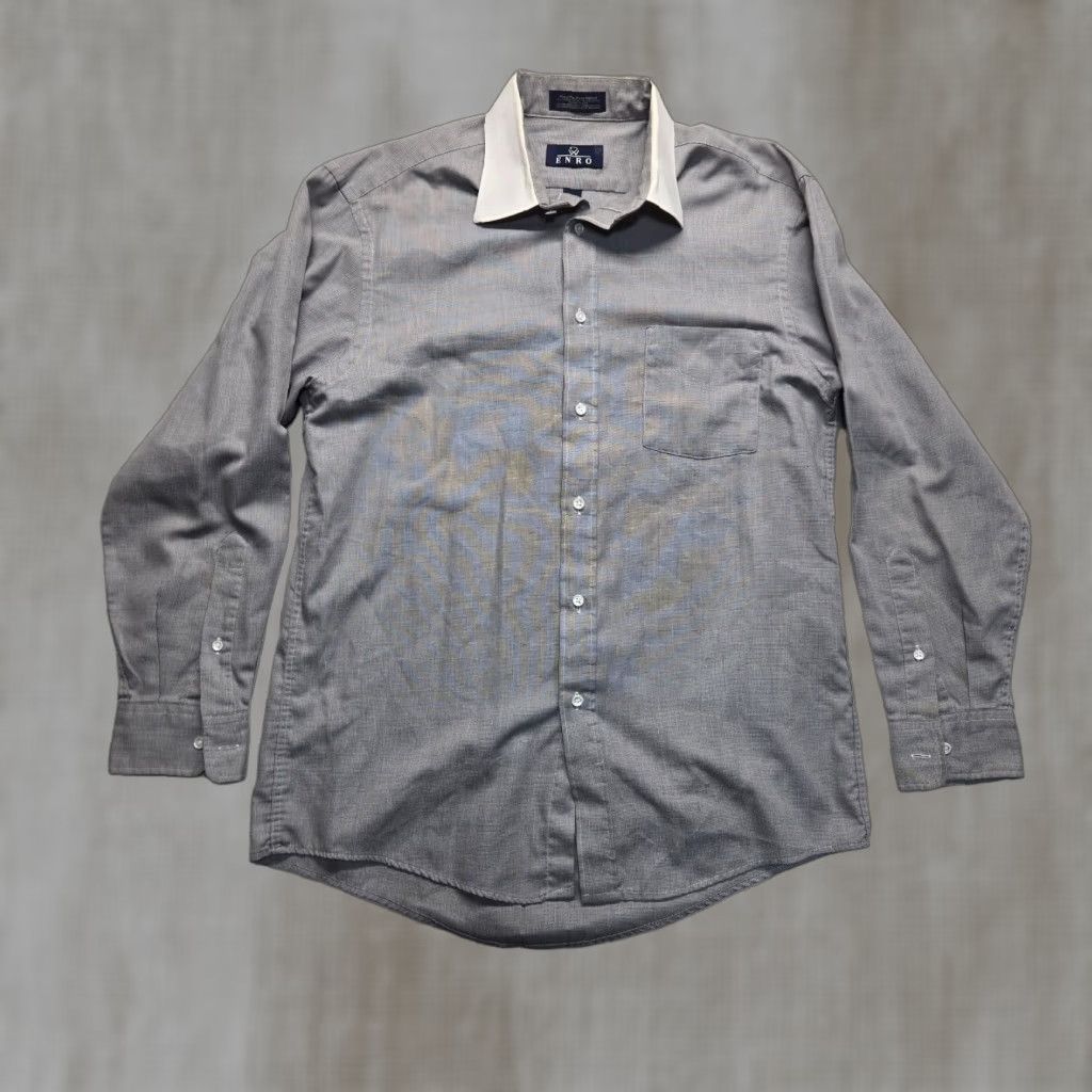 Enro ENRO Solid Gray Long Sleeve Button-Up Shirt Men Size 16 34 Adult Cotton Shirt Mens Gray 16 34 Size US L / EU 52-54 / 3 - 1 Thumbnail