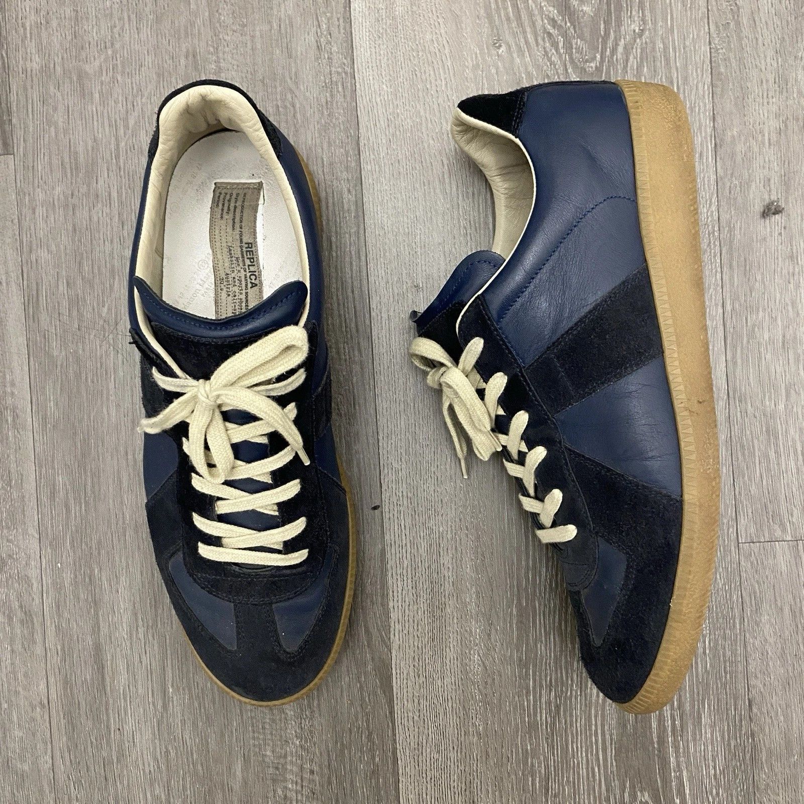 Maison Margiela Gat Replica Navy Blue 9 42 Leather Low Tops Shoes, Men's