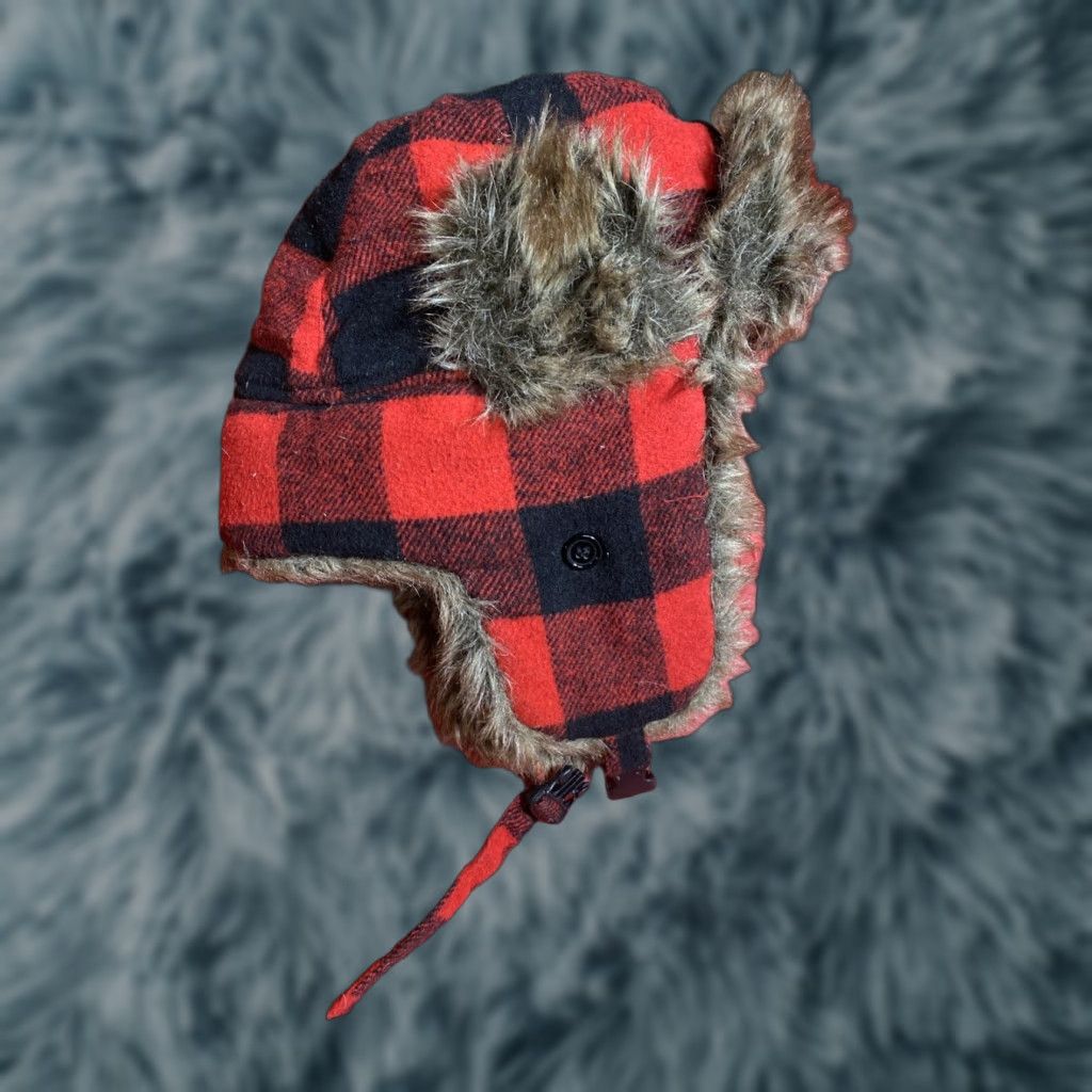 Vintage Buffalo Plaid Trapper Hat One Size Red Black Winter Ear Flap Insulated Lined Faux Fur Outdoor Casual Mens Size ONE SIZE - 1 Thumbnail