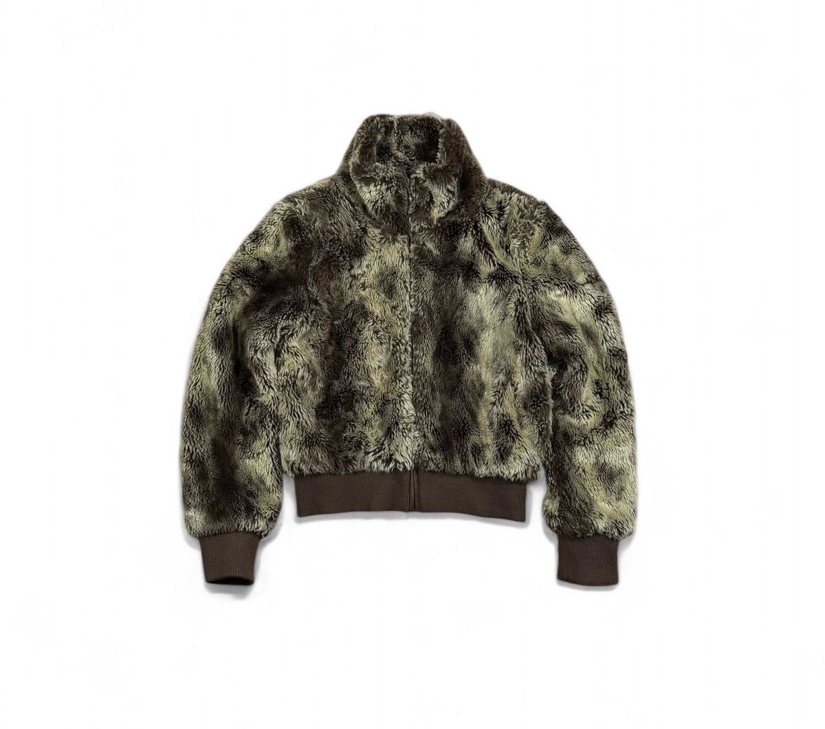 Bomber Jacket Faux Shearling Camo Jacket Cropped Vintage Fluffy