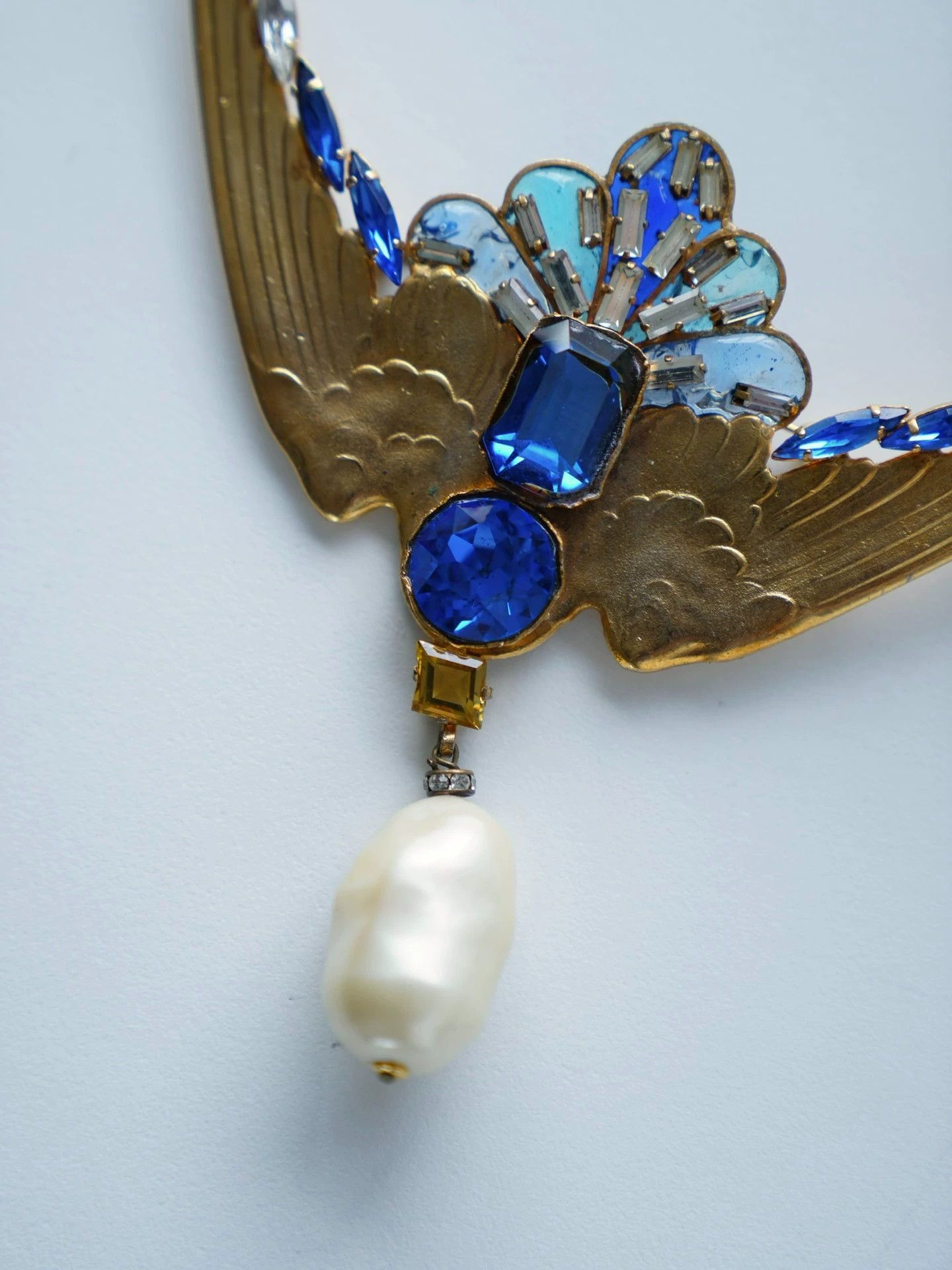 Jean-Louis Scherrer Vintage Scherrer Gold Blue Bird Glass Brooch 60s Rare Size ONE SIZE - 7 Thumbnail