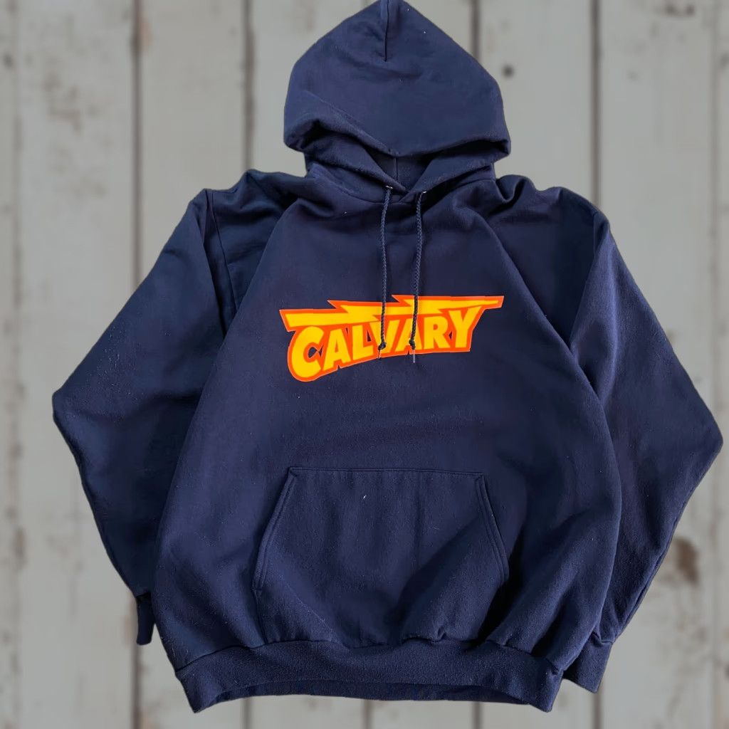 Vintage VINTAGE Calvary Hoodie Hooded Sweatshirt Navy Blue Lightning Bolt XL Size US XL / EU 56 / 4 - 1 Thumbnail