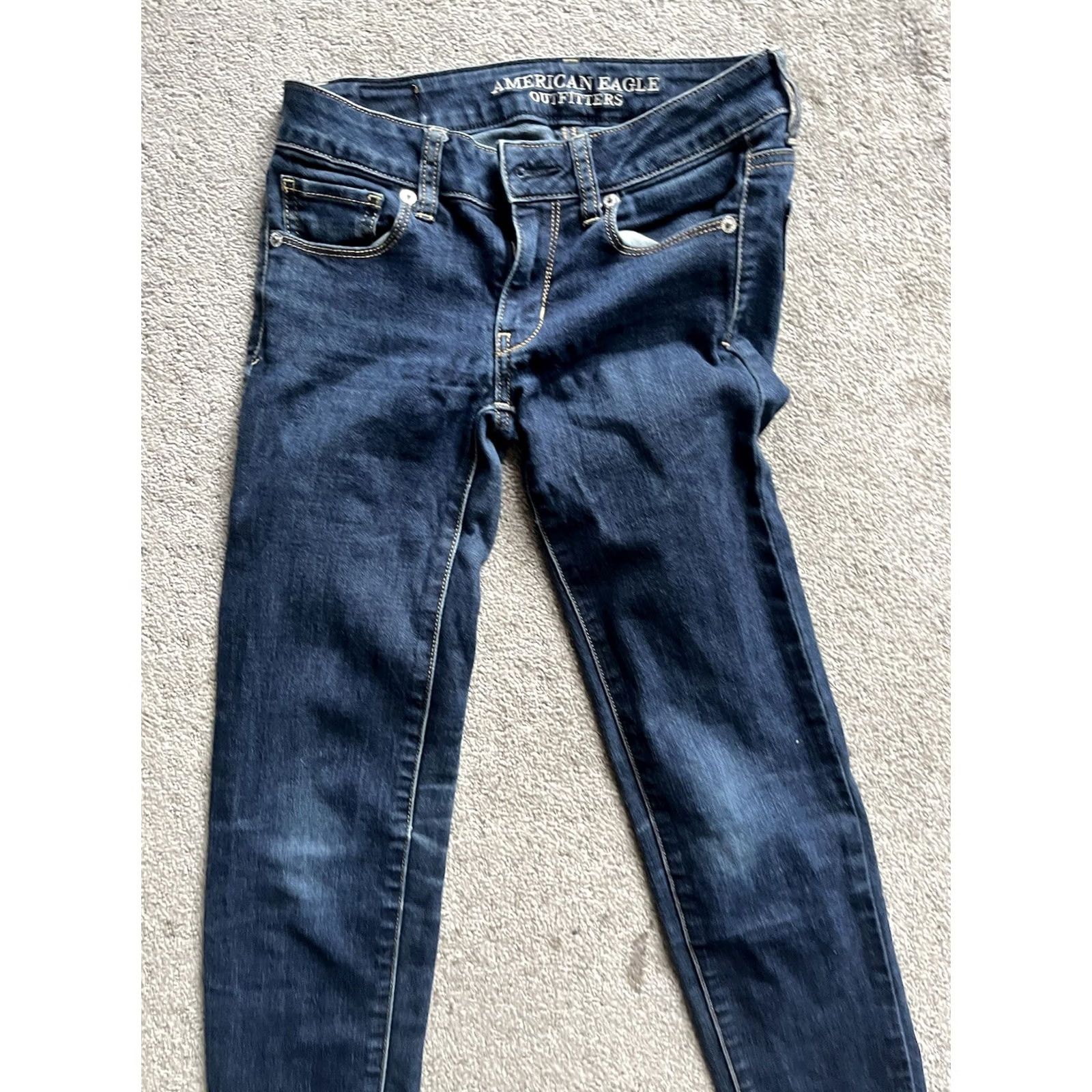 American Eagle Outfitters American Eagle Jeans Womens Size 00 Blue Skinny Super Stretch Distressed Denim - Pre-Owned Size 24" / US 00 / IT 34 - 4 Thumbnail
