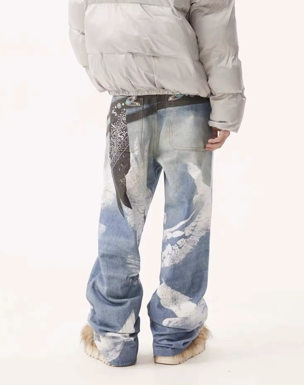 Japanese Brand × Vintage 3D Printed Wide Leg Denim Jean Size US 31 - 2 Thumbnail