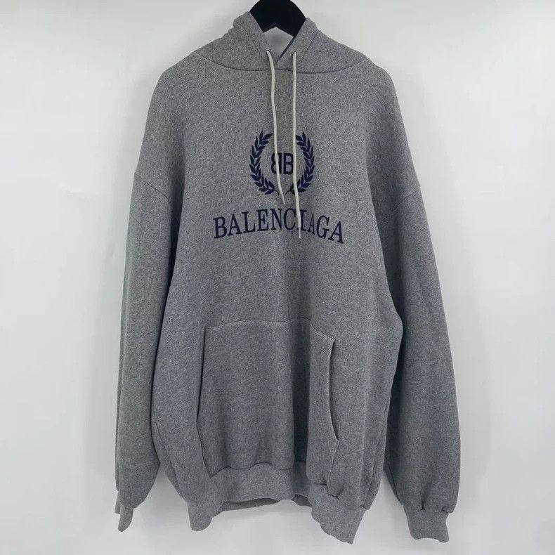 Balenciaga Balenciaga Grey Wheat Double B Letter Hoodie Size US L / EU 52-54 / 3 - 1 Thumbnail