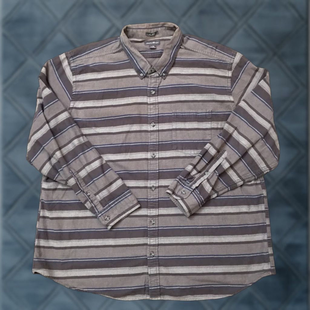 Eddie Bauer Eddie Bauer Mens Shirt 2XL Gray Striped Long Sleeve Button Front Relaxed Fit Size US XXL / EU 58 / 5 - 1 Thumbnail