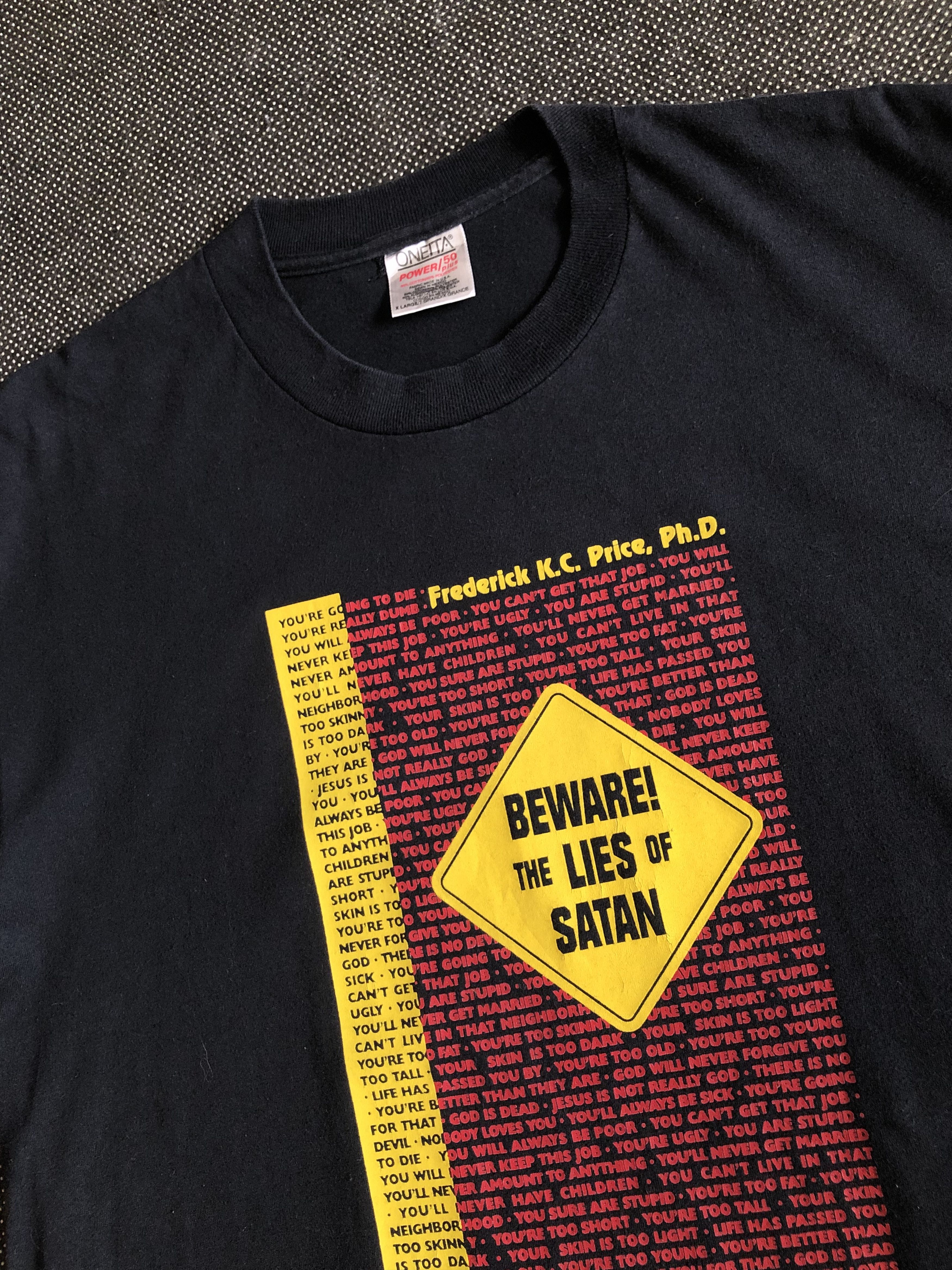 Vintage 90’S FREDERICK K.C. PRICE BEWARE LIES OF SATAN PROMO TEE Size US XL / EU 56 / 4 - 1 Thumbnail
