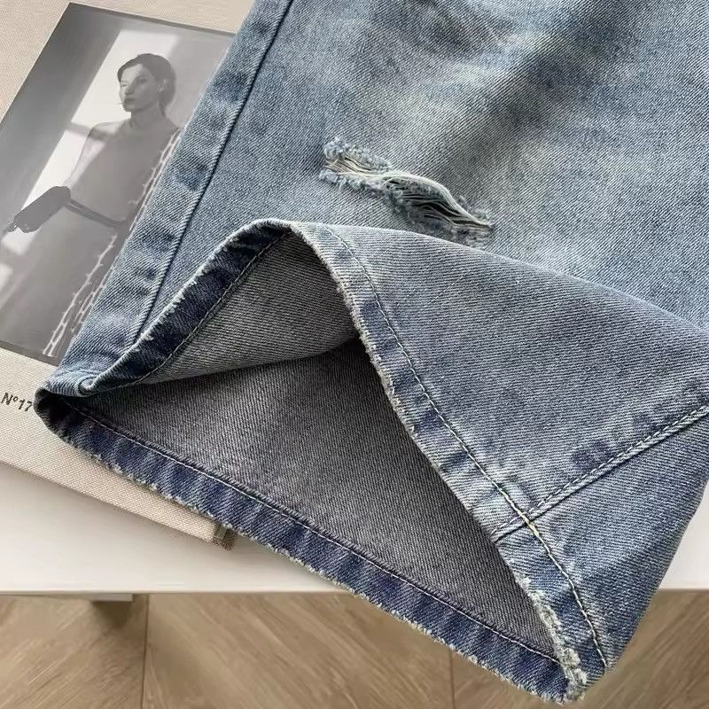 Vintage Straight Washed Wide Leg Holes Distressed Shorts Size US 32 / EU 48 - 6 Thumbnail