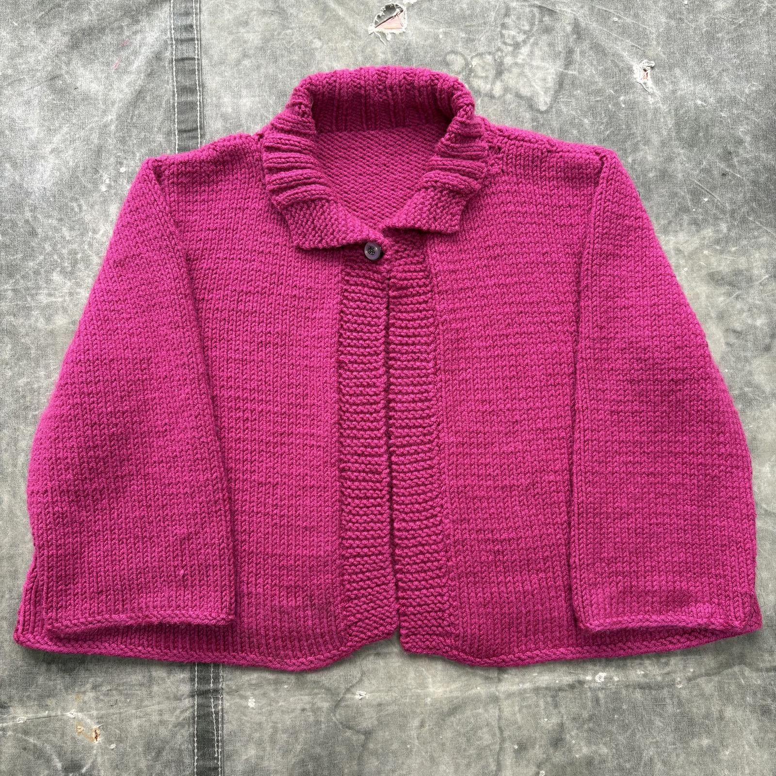 Vintage Vintage 90s Hot Pink Chunky Knit Cottage Sweater Cardigan Size L / US 10 / IT 46 - 1 Thumbnail