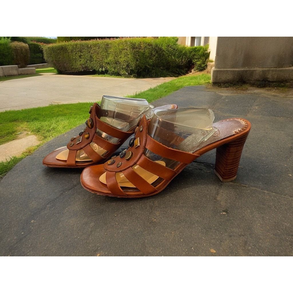 C1RCA Joan David Sandals Heels Stappy Open Toed Leather Sz 6.5 Size US 6.5 / IT 36.5 - 3 Thumbnail
