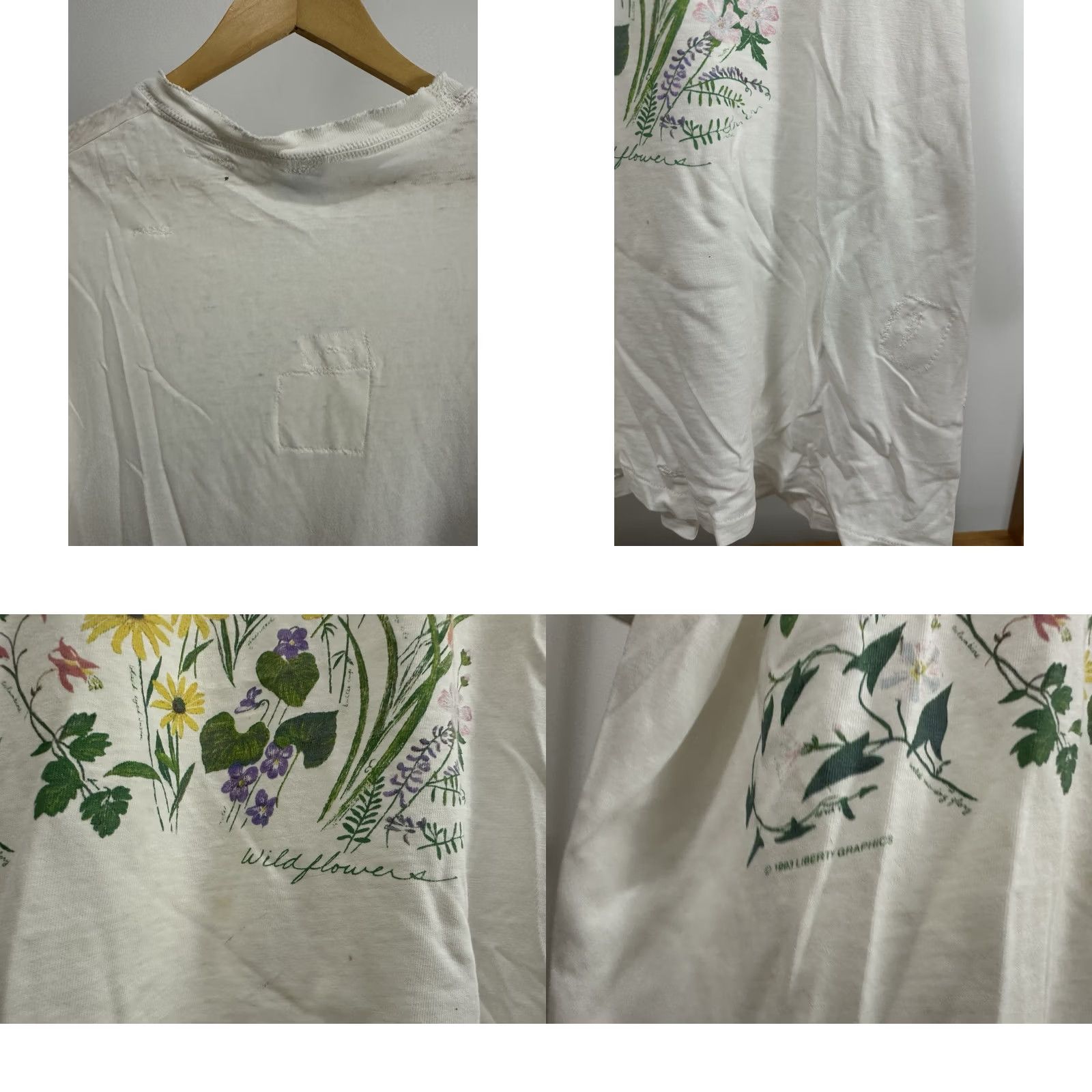 Hanes VTG 90s Wildflower Thrashed Worn Thin Cotton Beautiful Alteration T-Shirt L White Hanes Shirt Men Size L Womens Mens Girls Boys Size US L / EU 52-54 / 3 - 8 Thumbnail