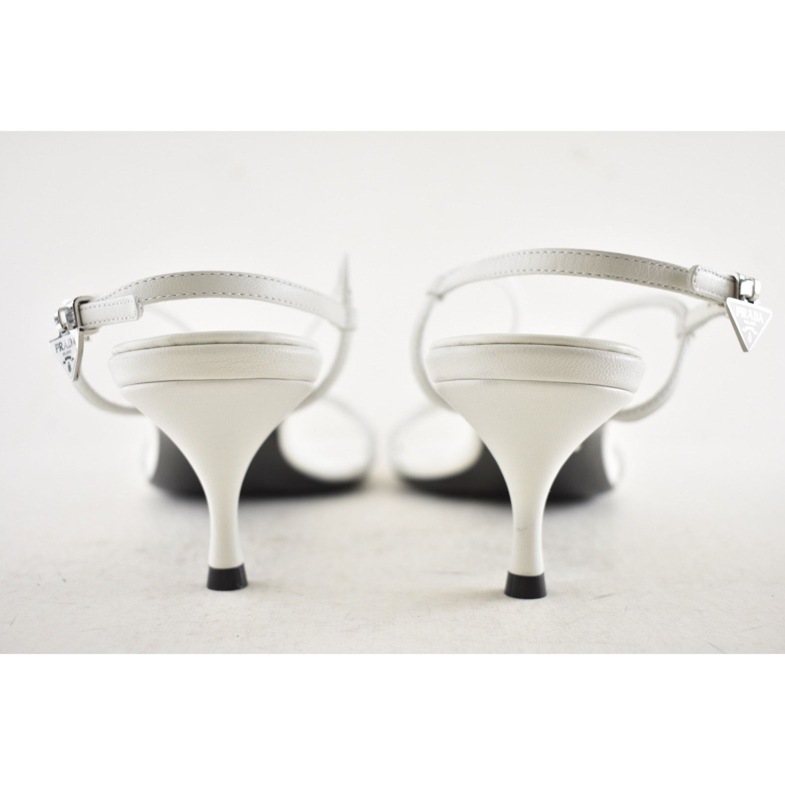 Prada Prada White Leather Slingback Sandal Mule Kitten Heel 39 Size US 9 / IT 39 - 17 Thumbnail