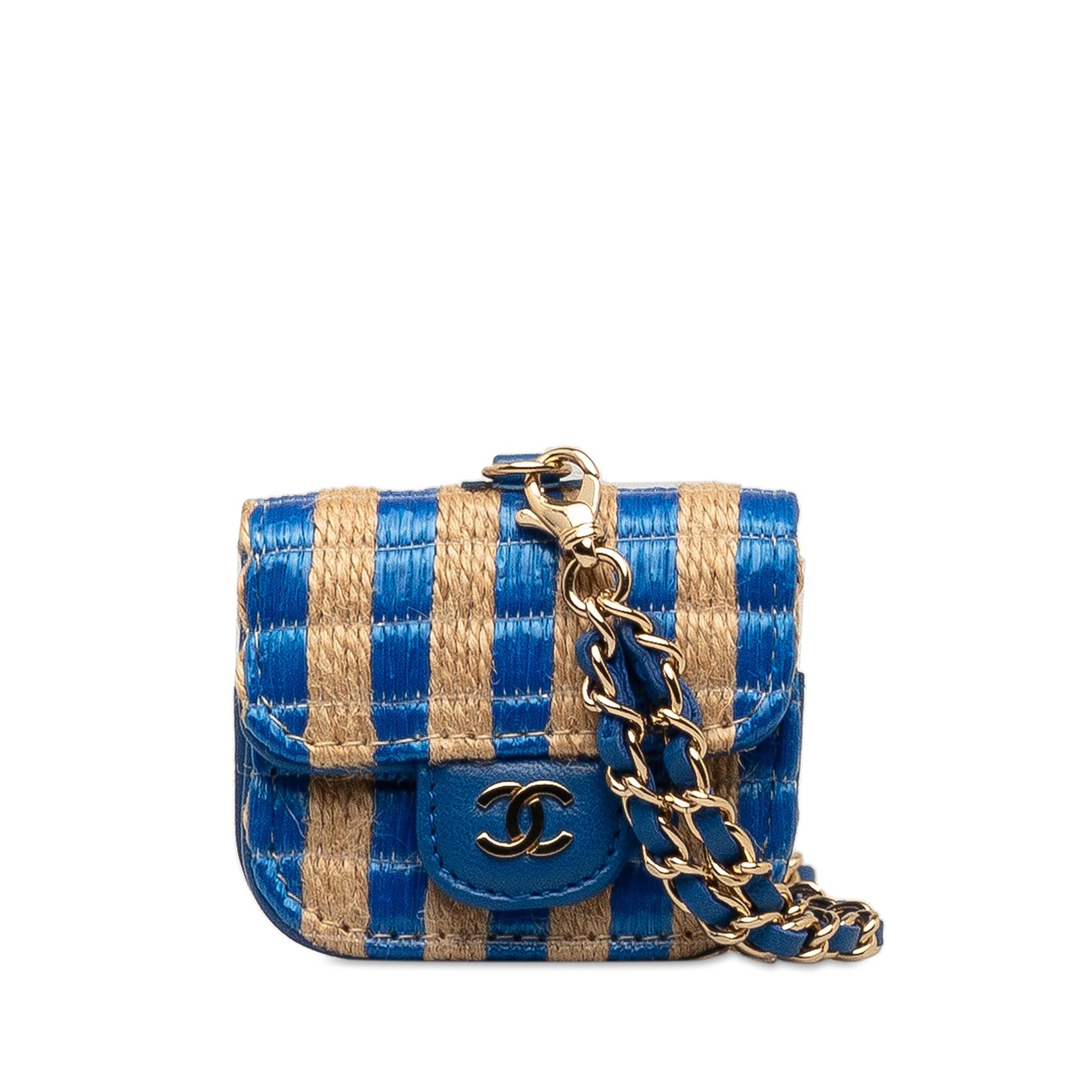 image of Chanel Raffia Airpods Pro Case Other Slg in Blue, Women's