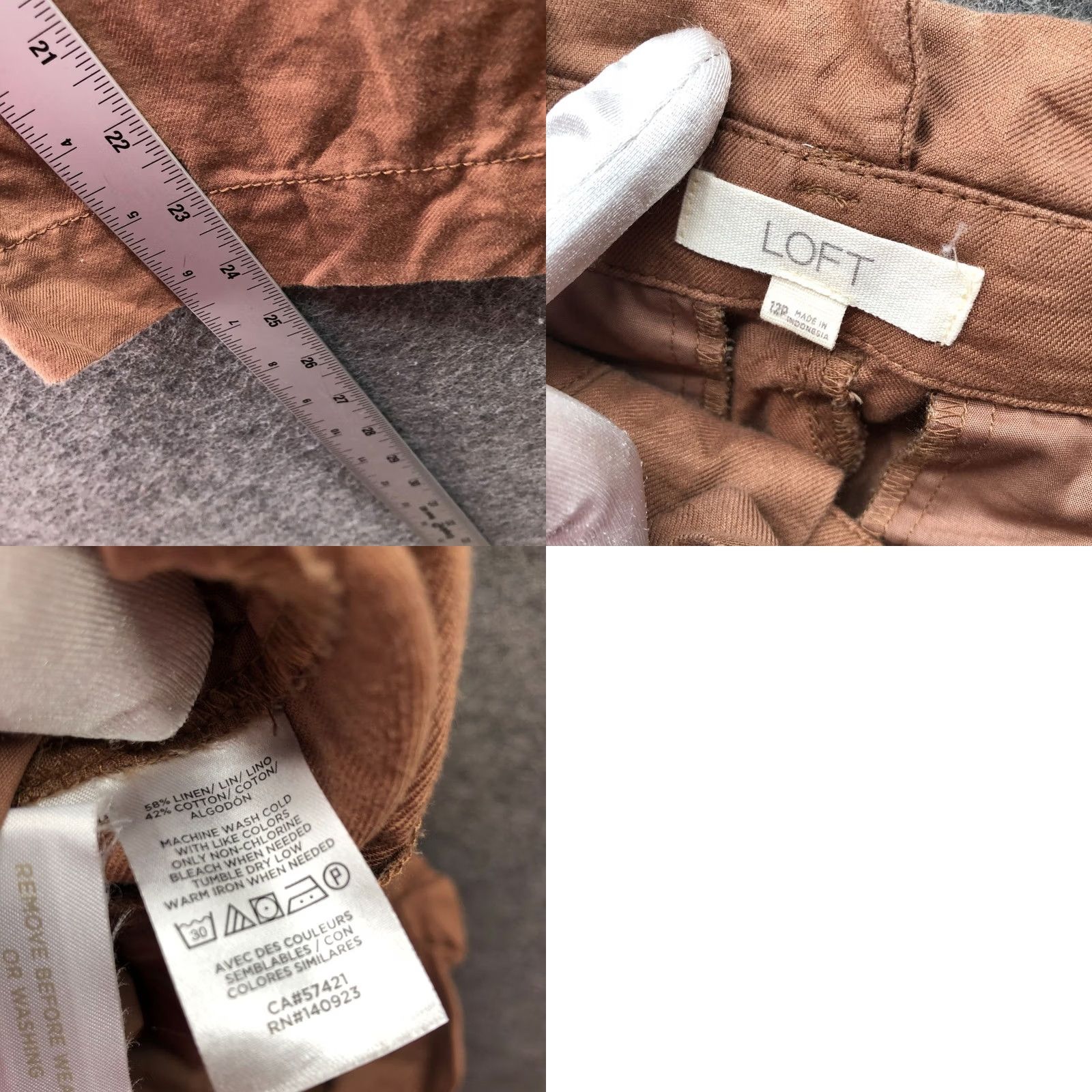 Loft VINTAGE Vogue? Loft Cotton Linen Tie Waist Pants Womens 12P Tan Brown Pleated Front Cropped Size 34" / US 12 / IT 48 - 8 Thumbnail