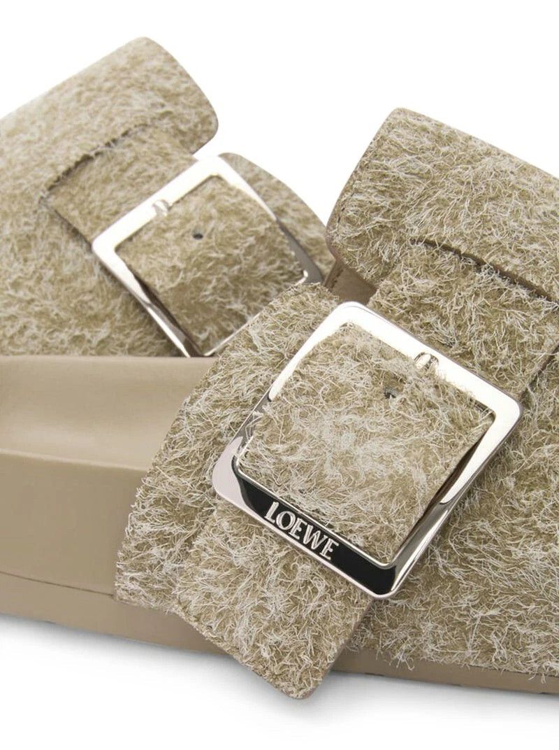 Loewe LOEWE Ease Buckle Khaki Green Brushed Suede Mules Size US 12 / EU 45 - 4 Thumbnail