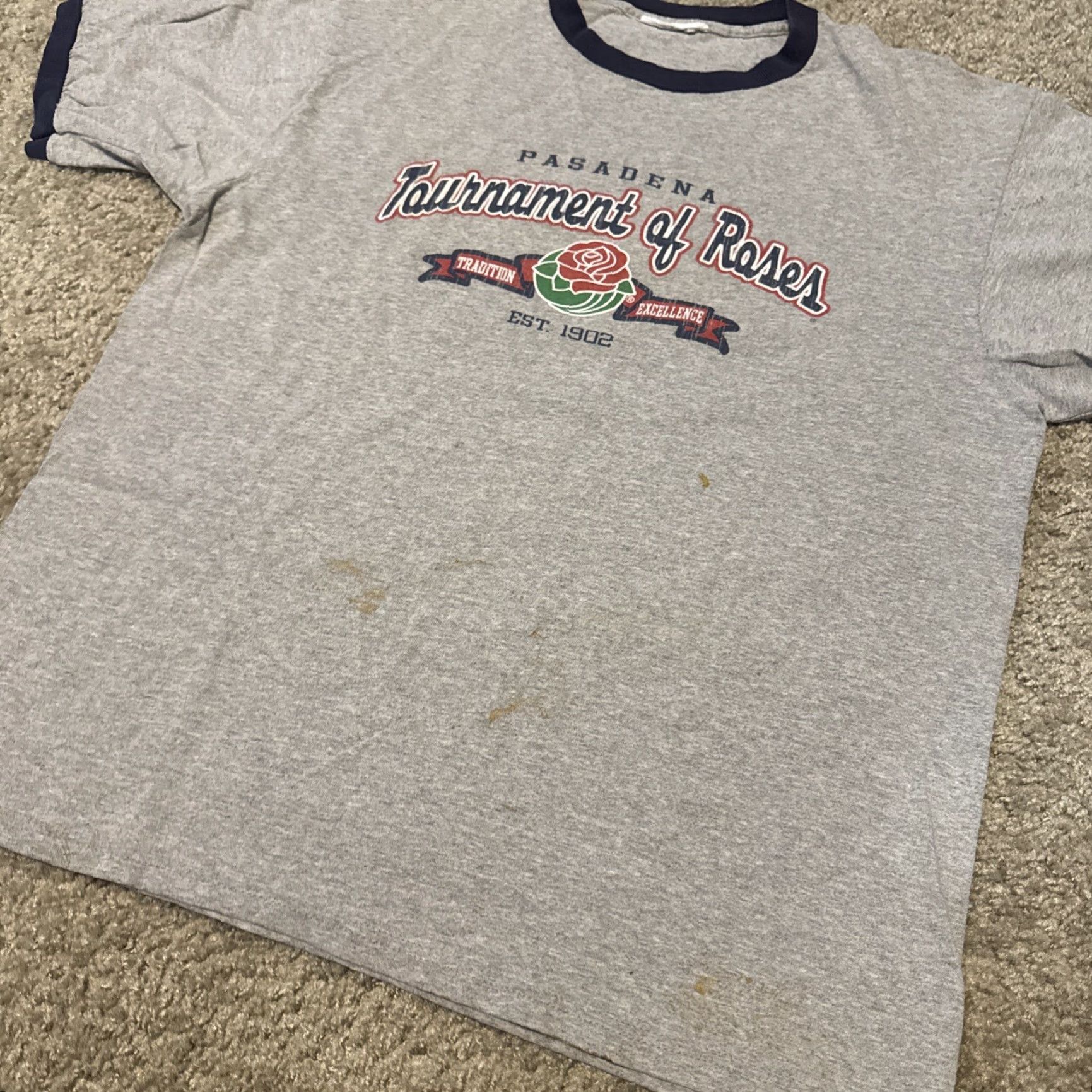 Vintage VINTAGE 90s Rose Bowl Pasadena Parade Grey Ringer T-Shirt L Mens Stains Size US L / EU 52-54 / 3 - 3 Thumbnail