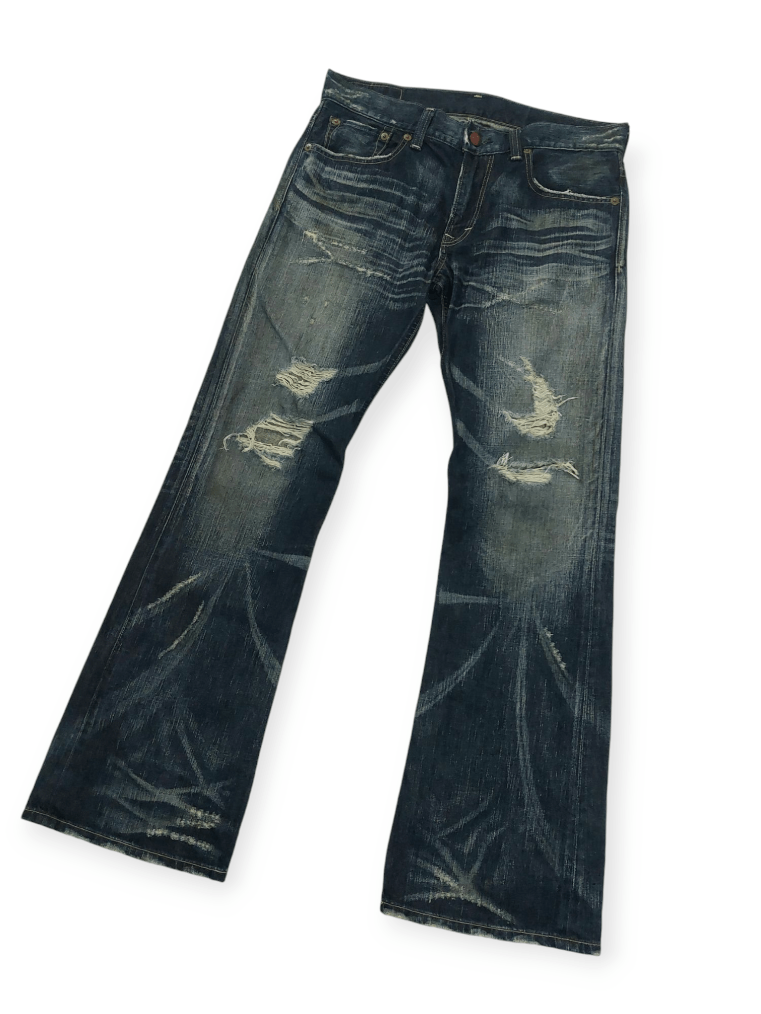 Edwin Edwin Blue Trip 503 Ripped Mudmax Flare Denim Size US 35 - 2 Thumbnail